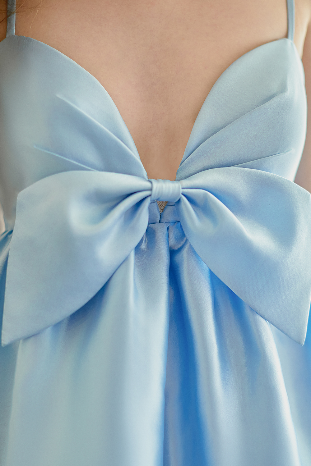 A-line V-neck Spaghetti Strap Satin Cocktail Party Homecoming Dress with Bows #HC2604024