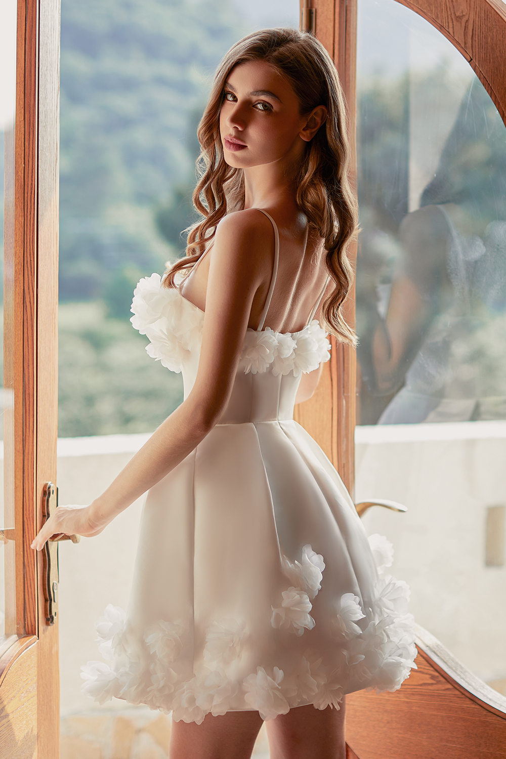  A-line Scoop Satin Floral Short Homecoming Dress #HC2604026