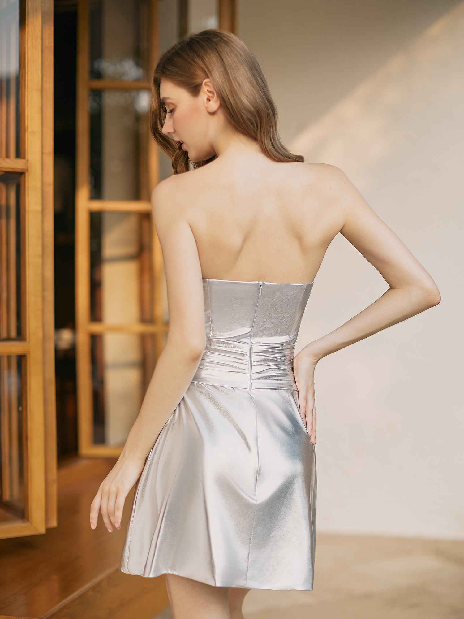 Sexy Sweetheart Corset Pleated Satin Cut Out Cocktail Party Homecoming Dress #HC2604030
