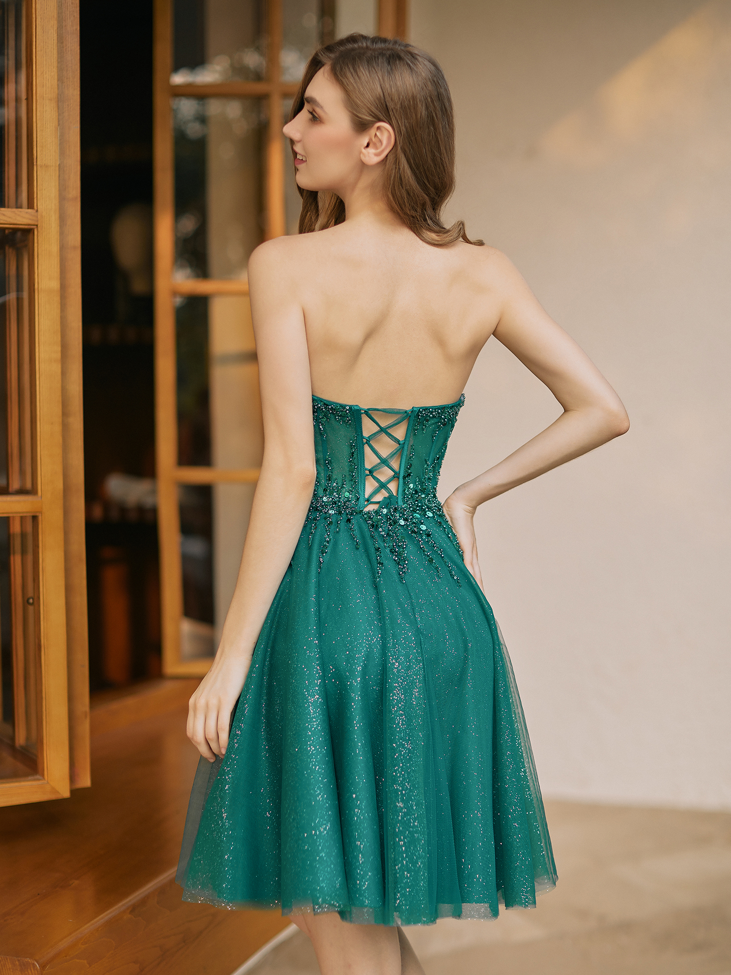 A-line Sweetheart Tulle Beaded Cocktail Party Homecoming Dress #HC2402135