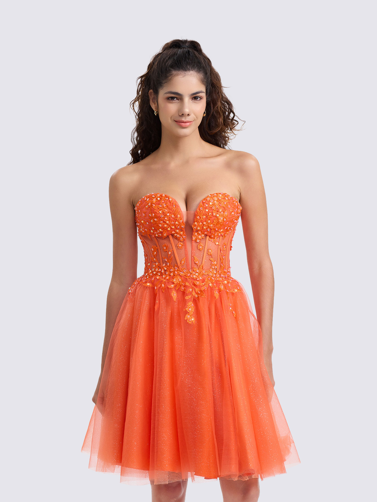 A-line Sweetheart Tulle Lace Appliques Homecoming Dress #HC2604033