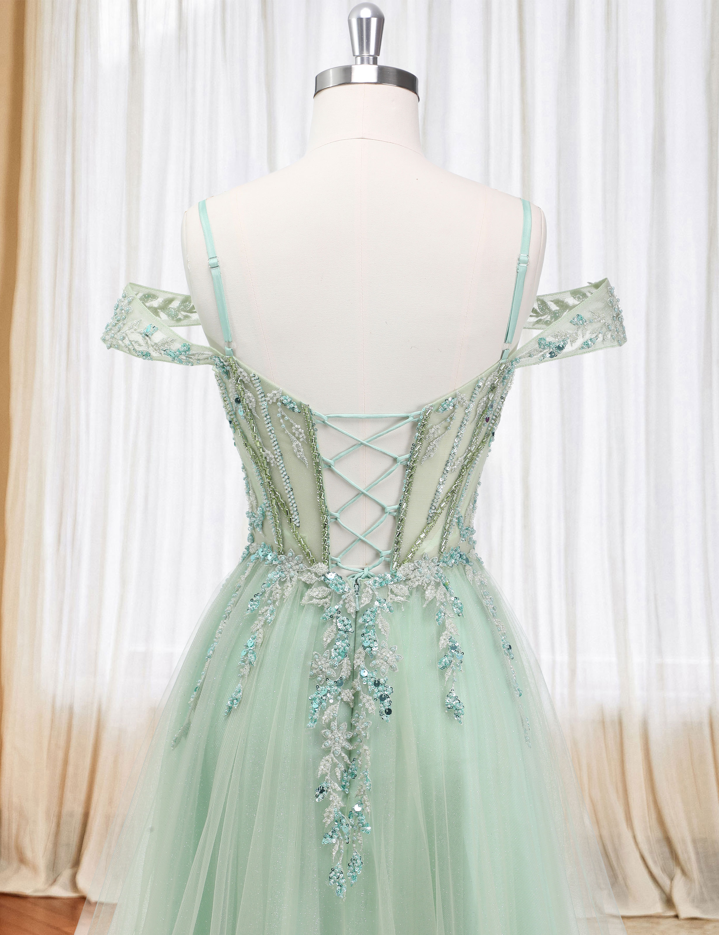 A-line Sweetheart Beaded Sparkly Tulle Lace Appliques Prom Dress #PR2510005