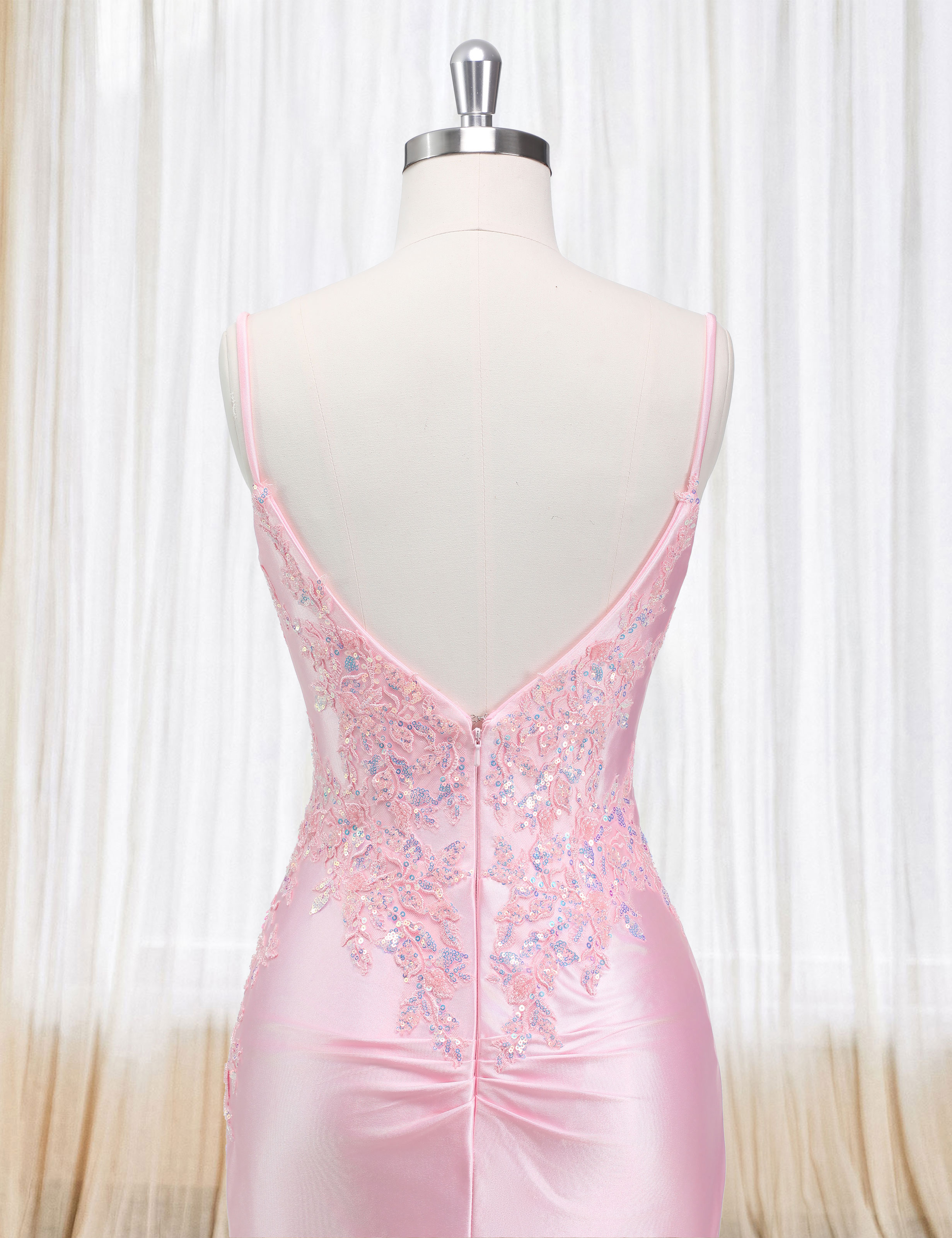 Mermaid V-neck Spaghetti Straps Beaded Lace Appliques Prom Dress #PR2510012