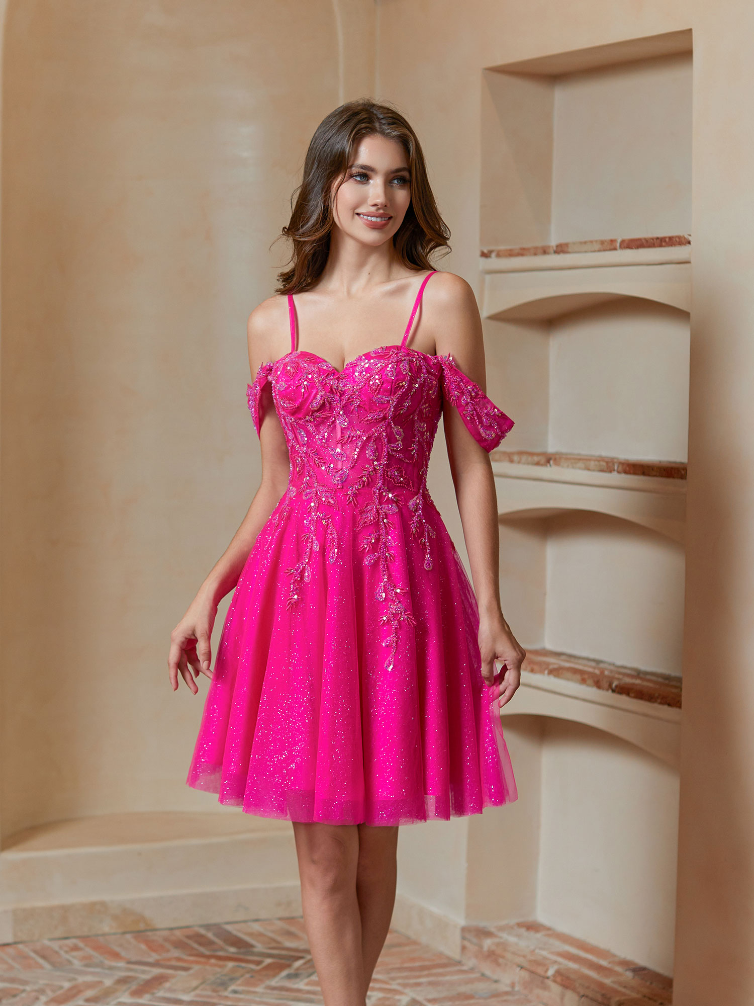 A-line Spaghetti Straps Lace Applique Cocktail Party Homecoming Dress #HC2401237