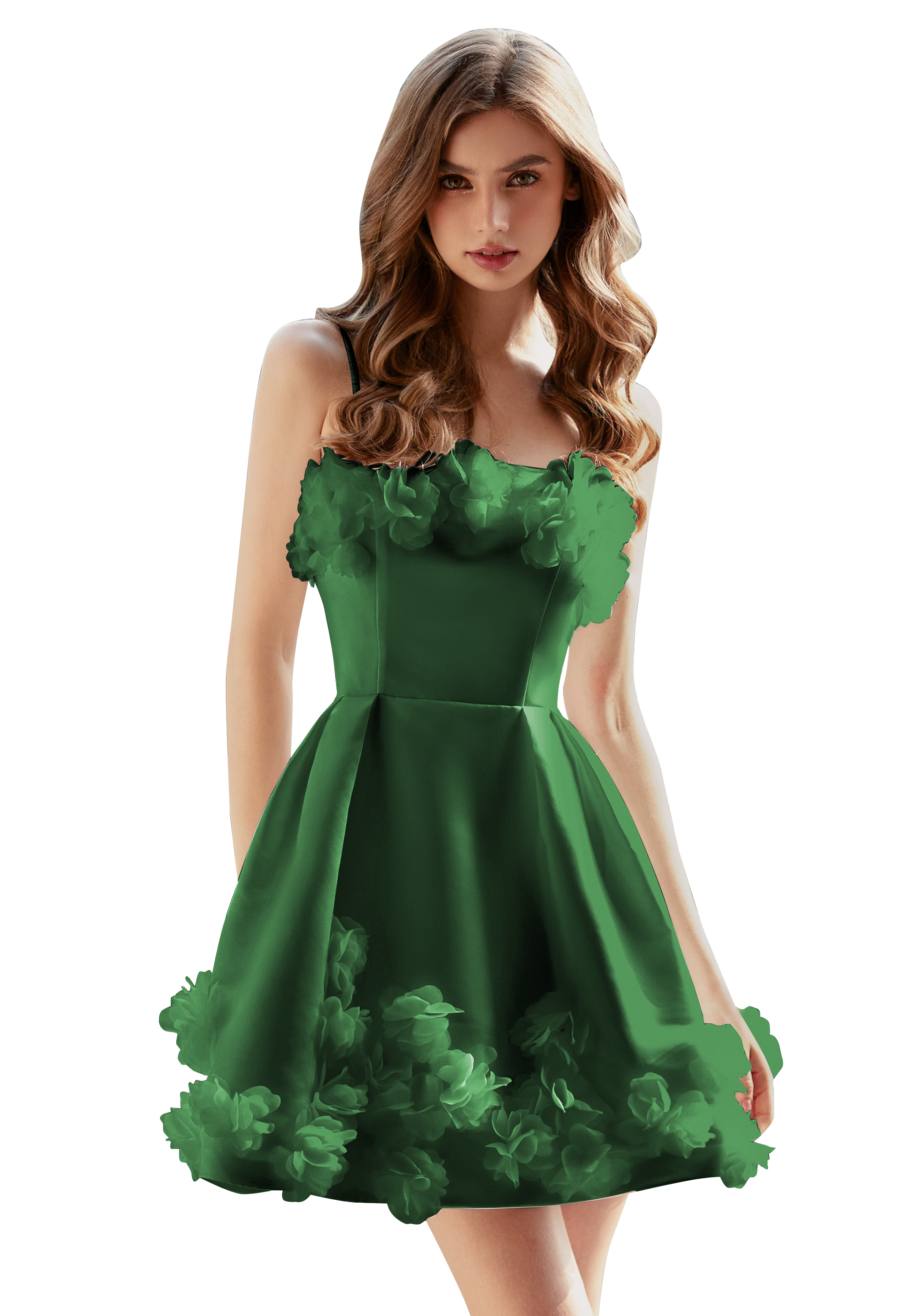  A-line Scoop Satin Floral Short Homecoming Dress #HC2604026