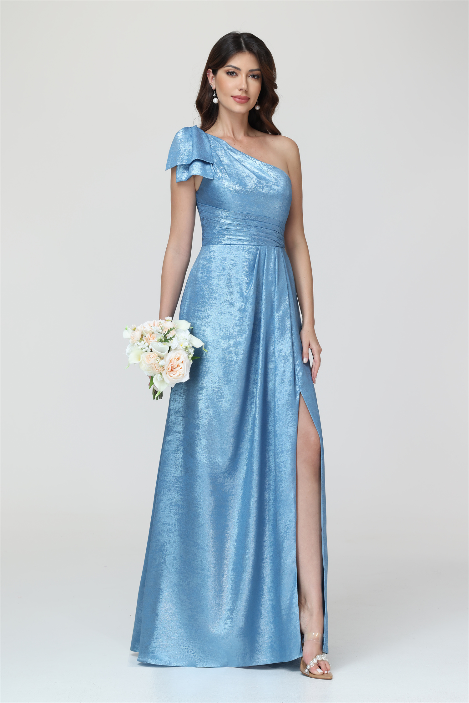 A-line One Shoulder Lace Up Sleeveless Silt Bridesmaid Dress #BM2512052