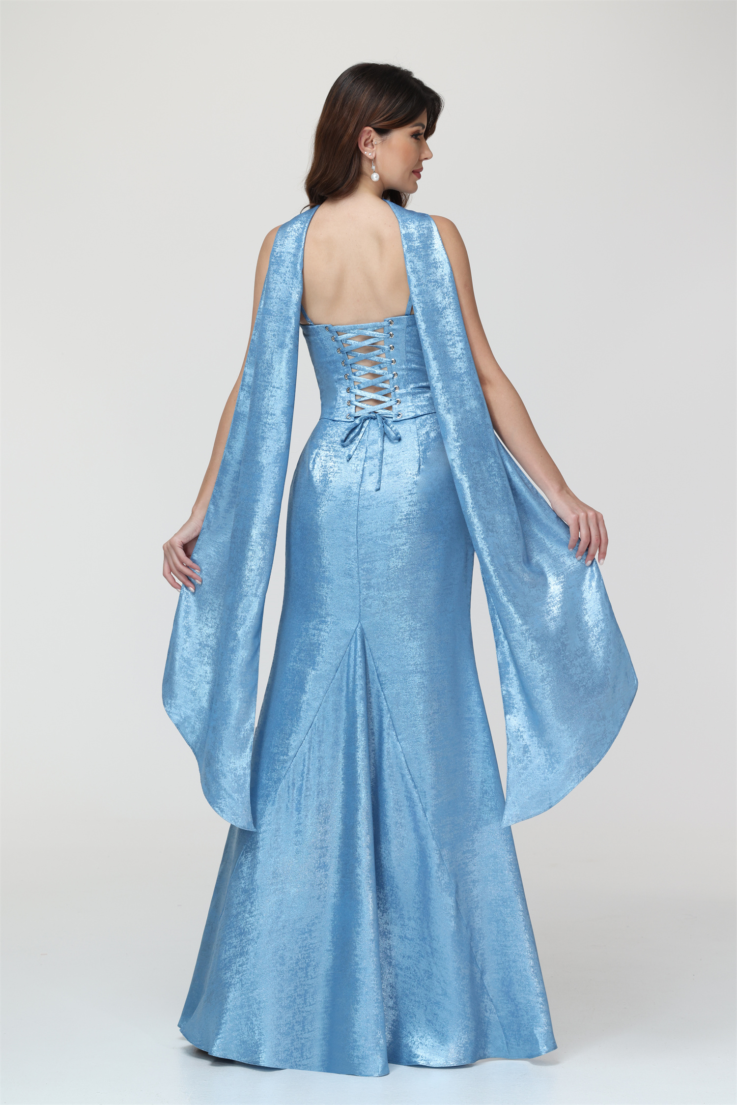 Mermaid Spaghttei Straps Prom Dress 2 Pieces Bridesmaid Dress with Scarf #BM2512054