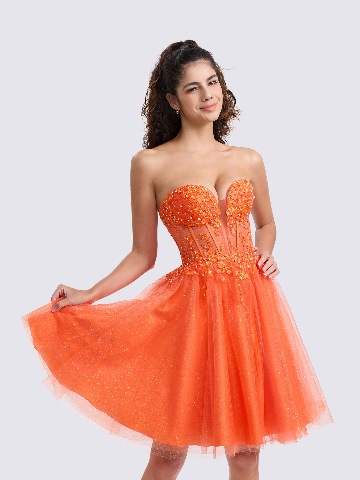 A-line Sweetheart Tulle Lace Appliques Homecoming Dress #HC2604033