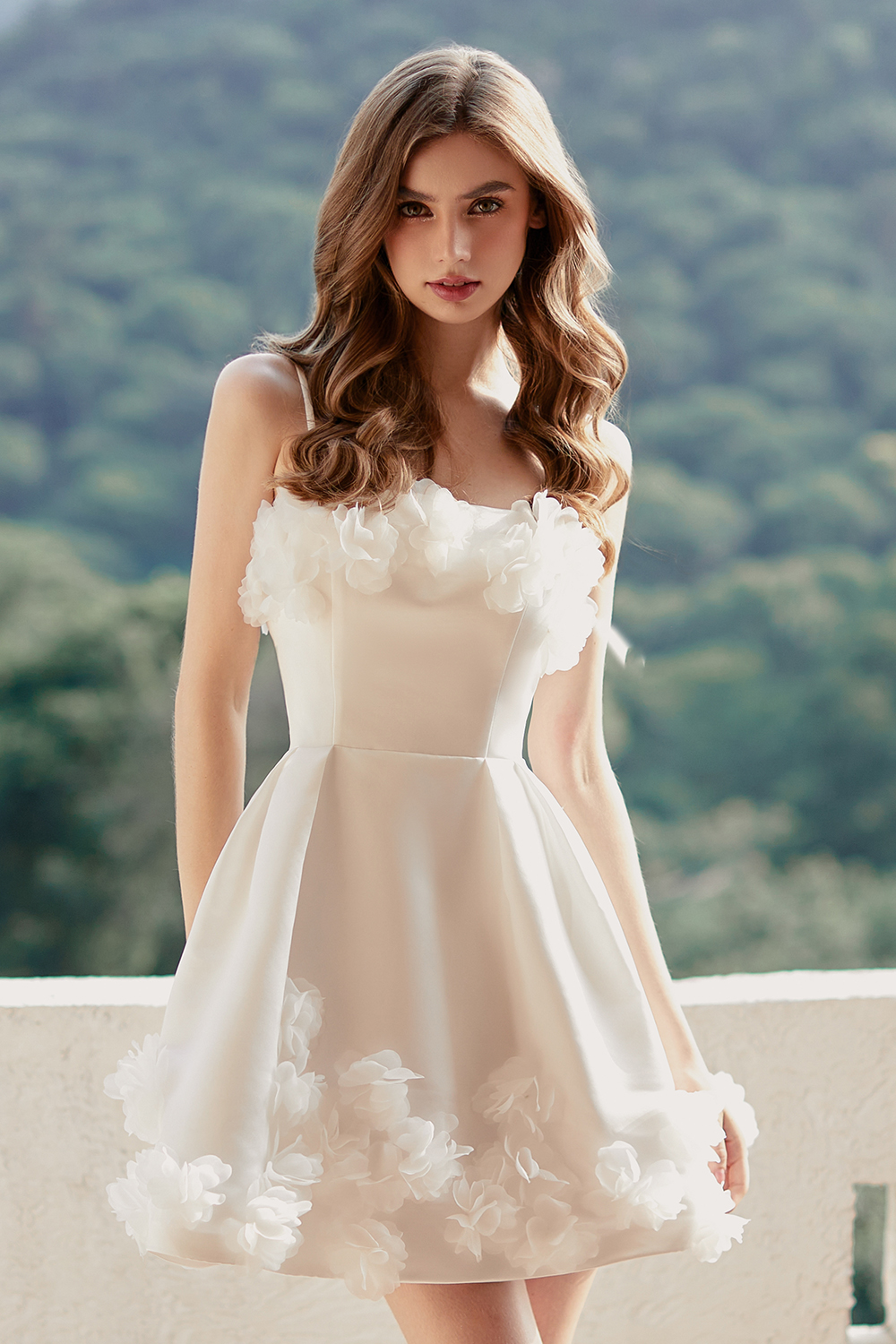  A-line Scoop Satin Floral Short Homecoming Dress #HC2604026