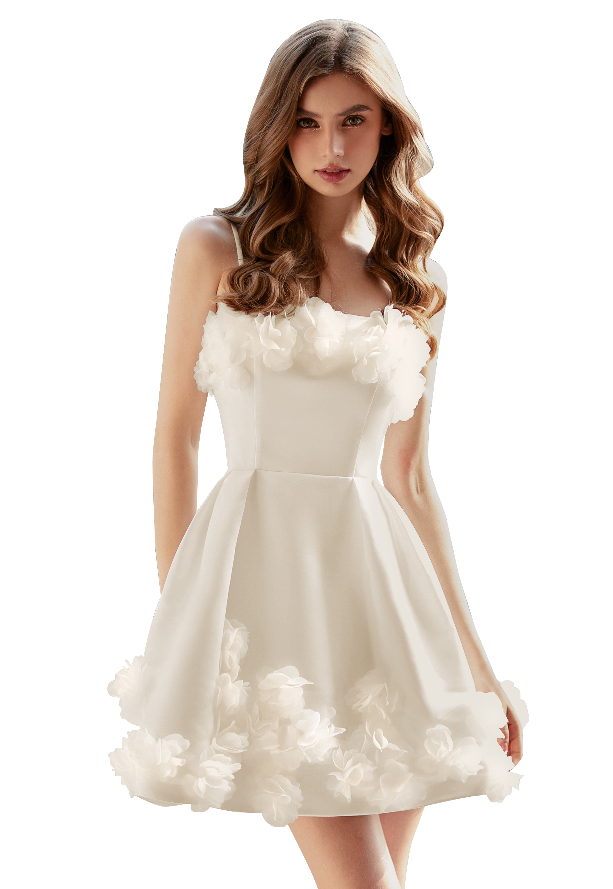  A-line Scoop Satin Floral Short Homecoming Dress #HC2604026