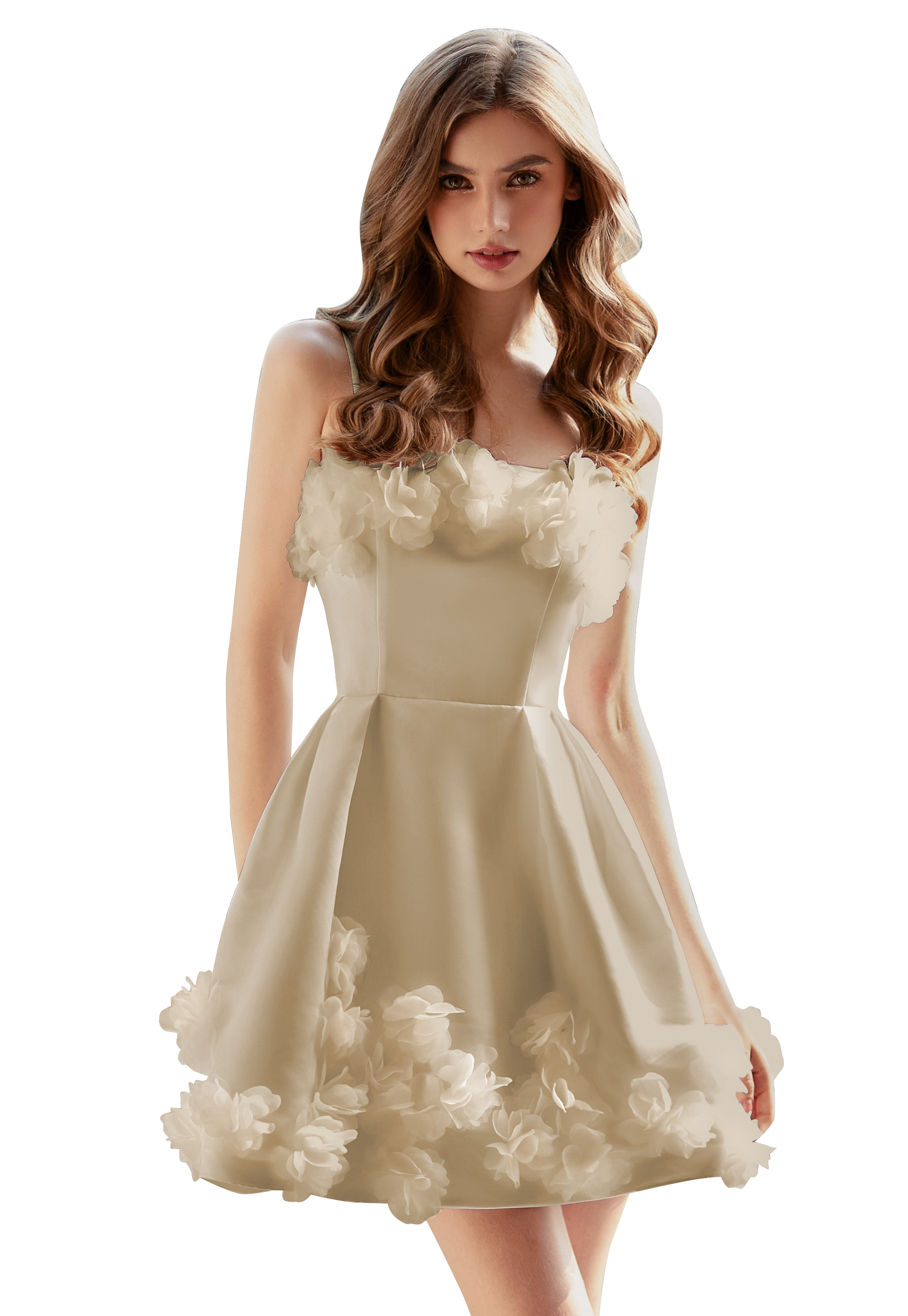  A-line Scoop Satin Floral Short Homecoming Dress #HC2604026
