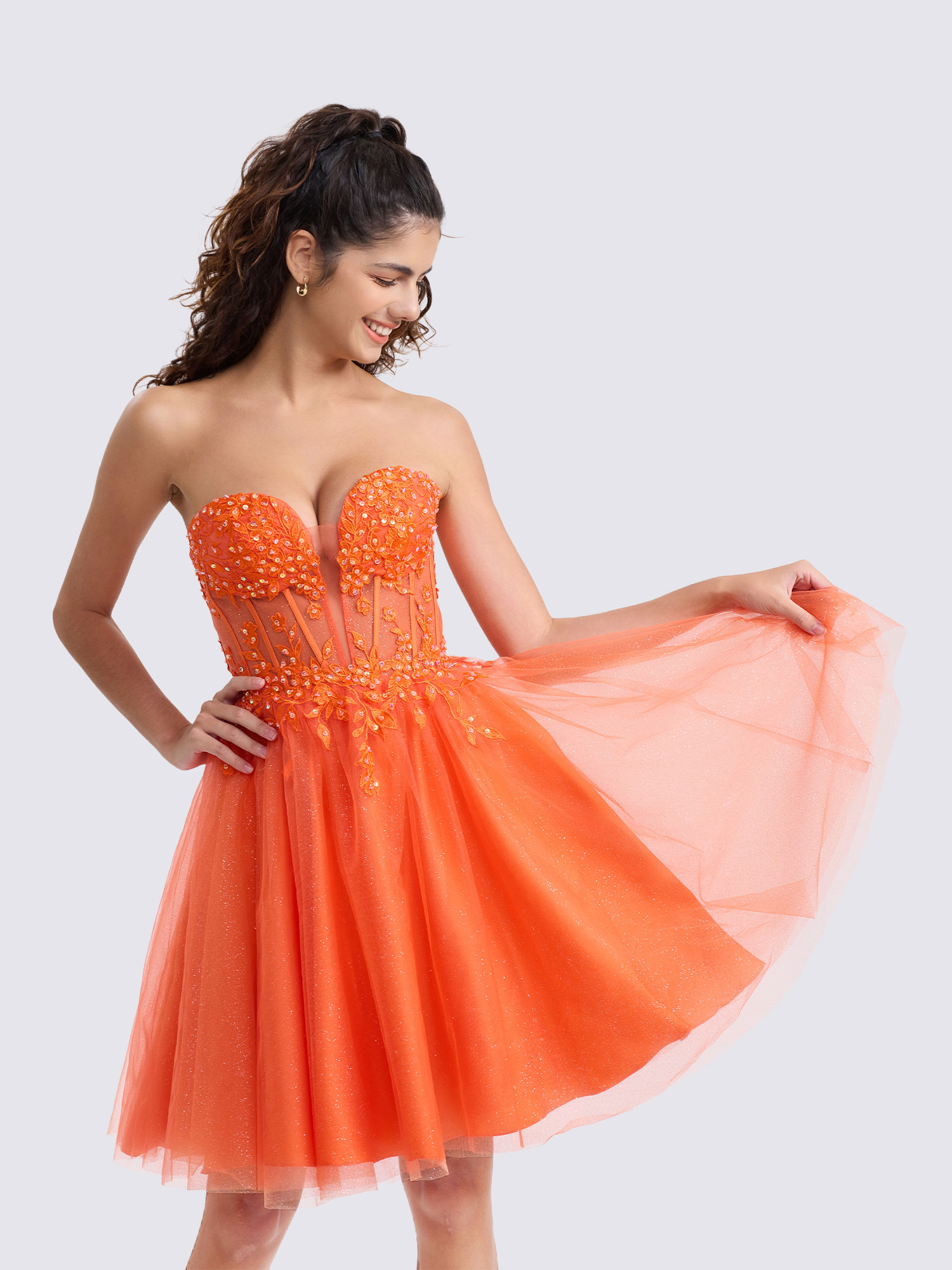 A-line Sweetheart Tulle Lace Appliques Homecoming Dress #HC2604033