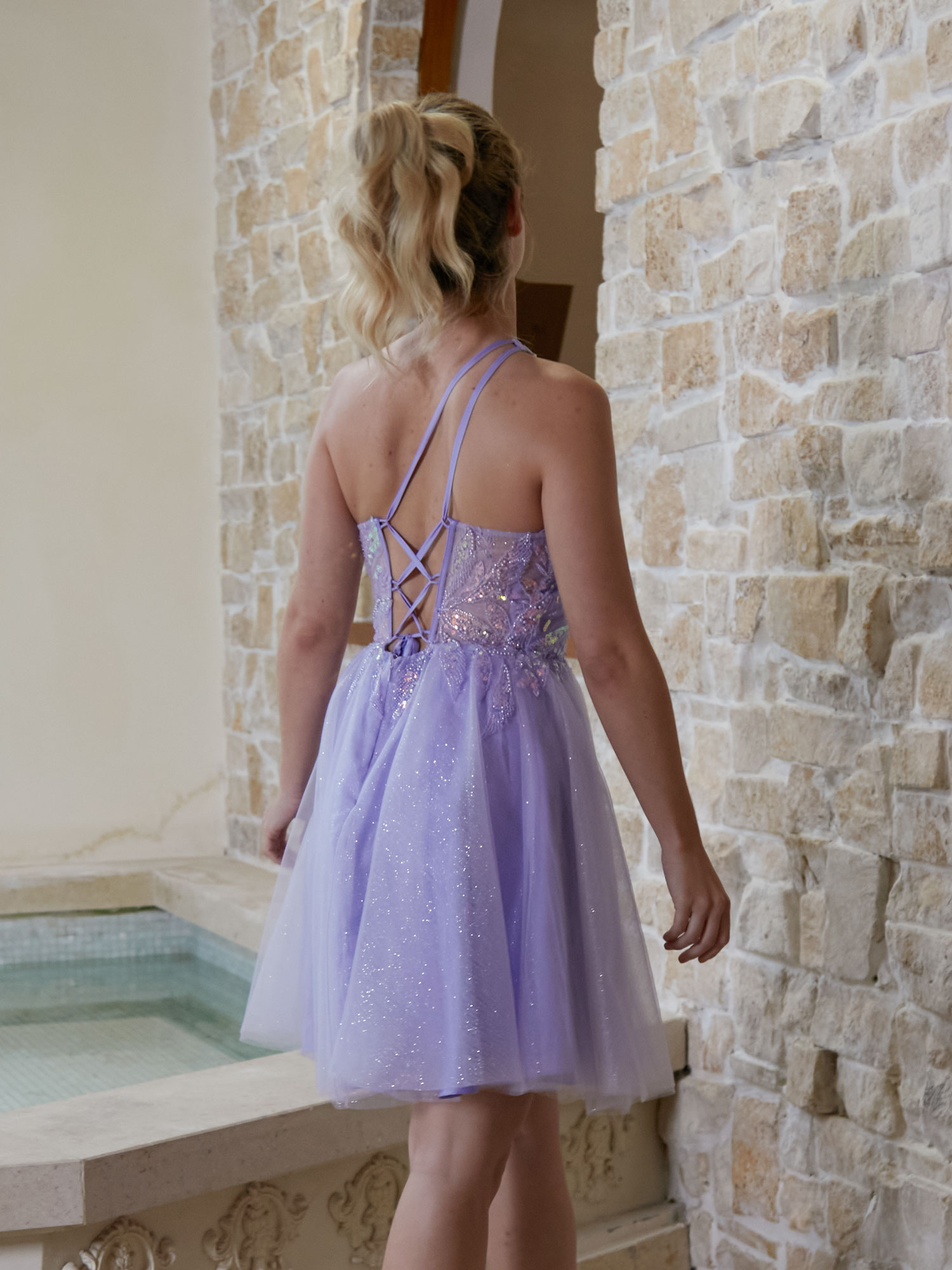 A-line One Shoulder Sequin Lace Beaded Cocktail Party Homecoming Dress #HC2604029