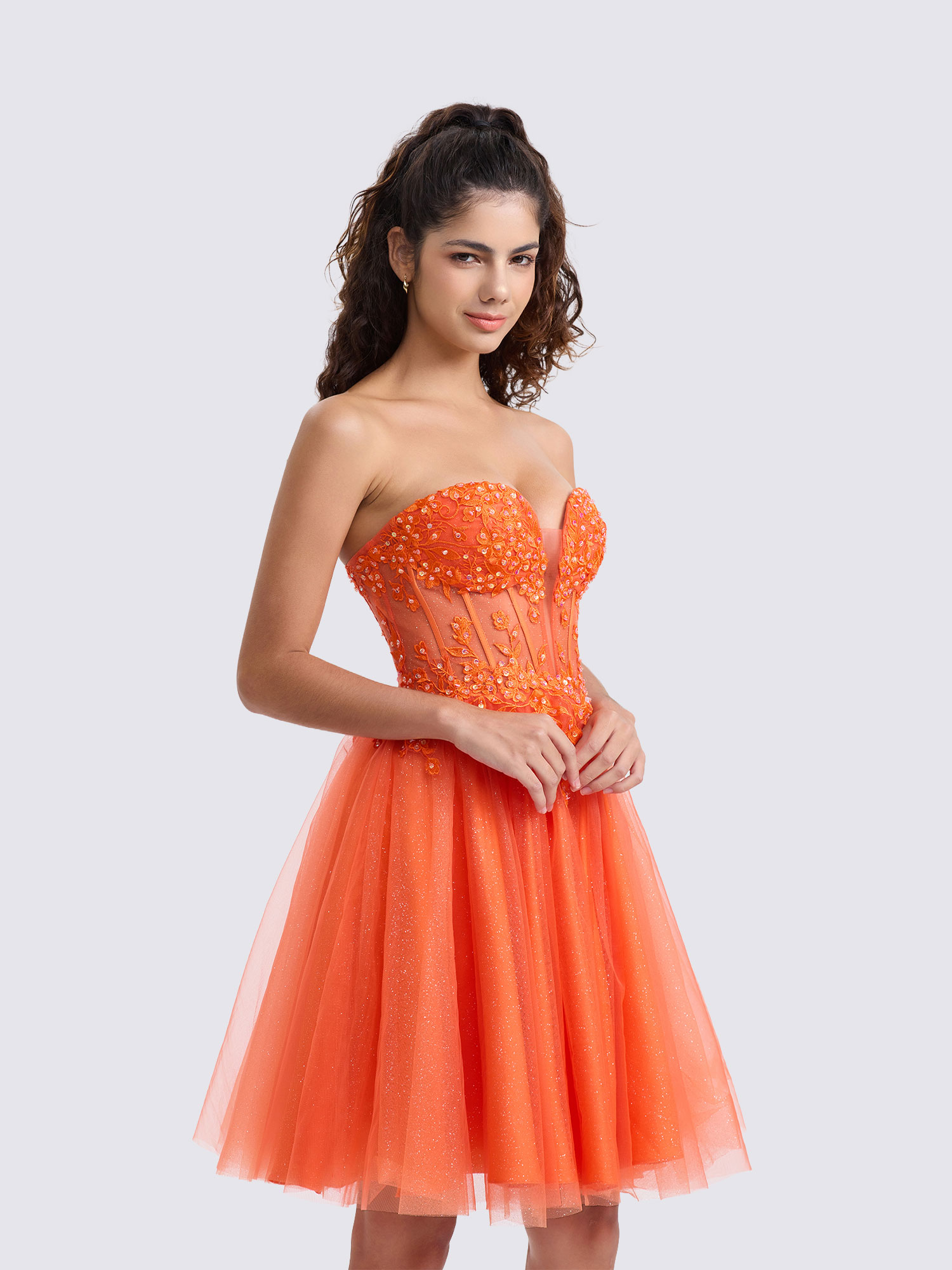 A-line Sweetheart Tulle Lace Appliques Homecoming Dress #HC2604033