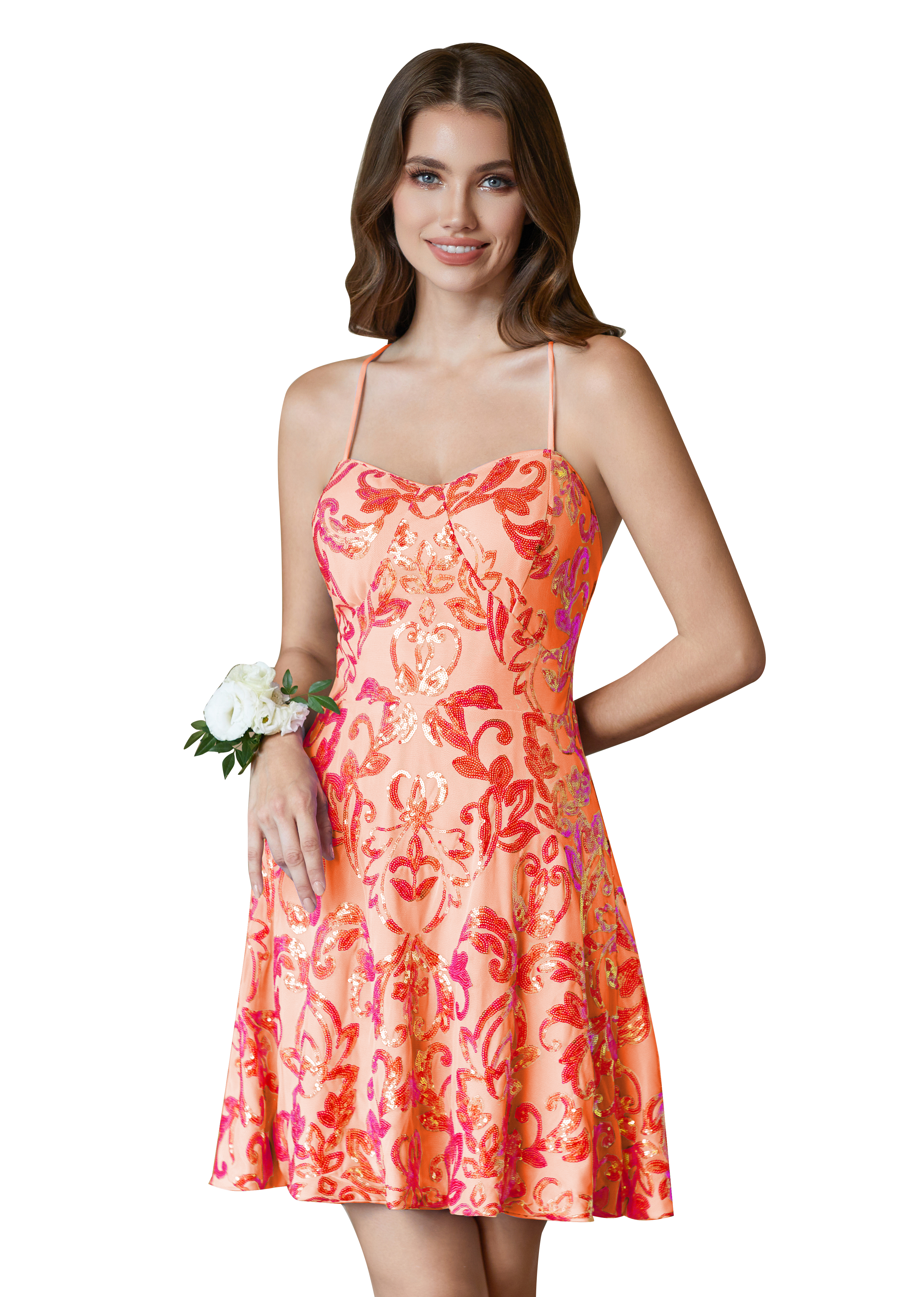 A-Line Spaghetti Straps Lace Sparkly Sequin Homecoming Dress #HC2401015