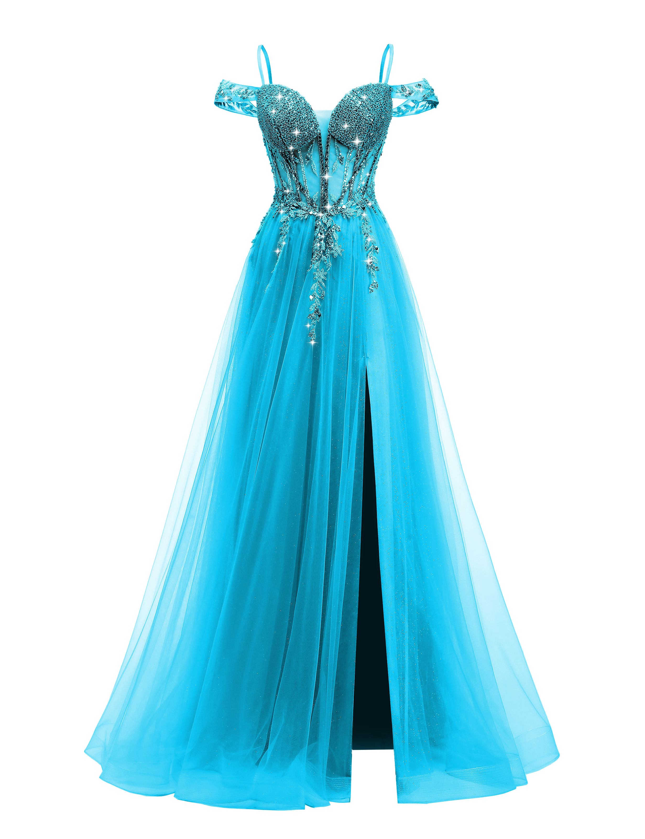 A-line Sweetheart Beaded Sparkly Tulle Lace Appliques Prom Dress #PR2510005