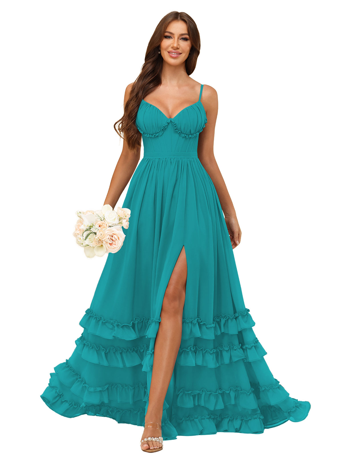 A-line Sweetheart Spaghetti Straps Chiffon Silt Ruffles Bridesmaid Dress #BM2507033