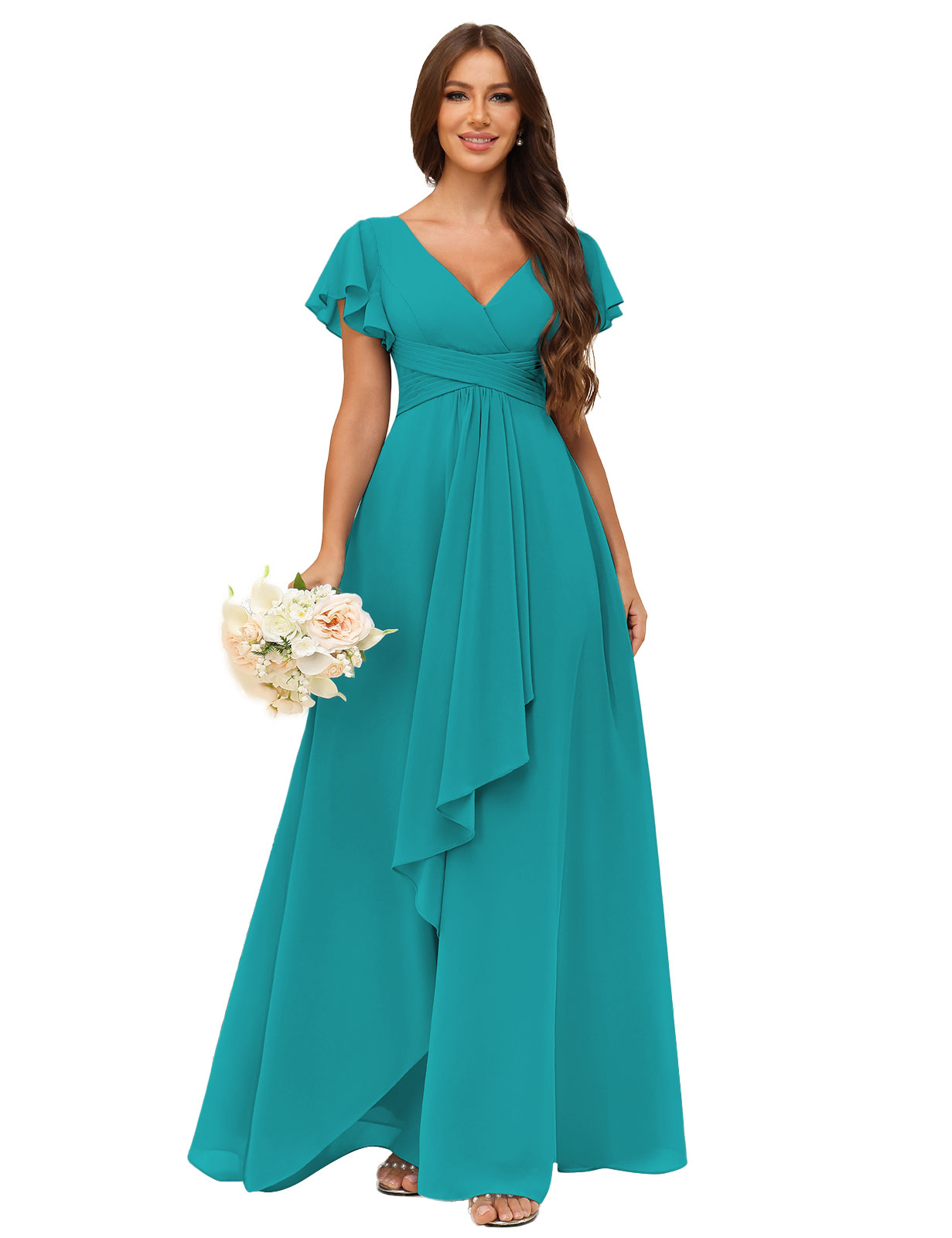 A-line V-neck Chiffon Silt Bridesmaid Dress #BM2507217