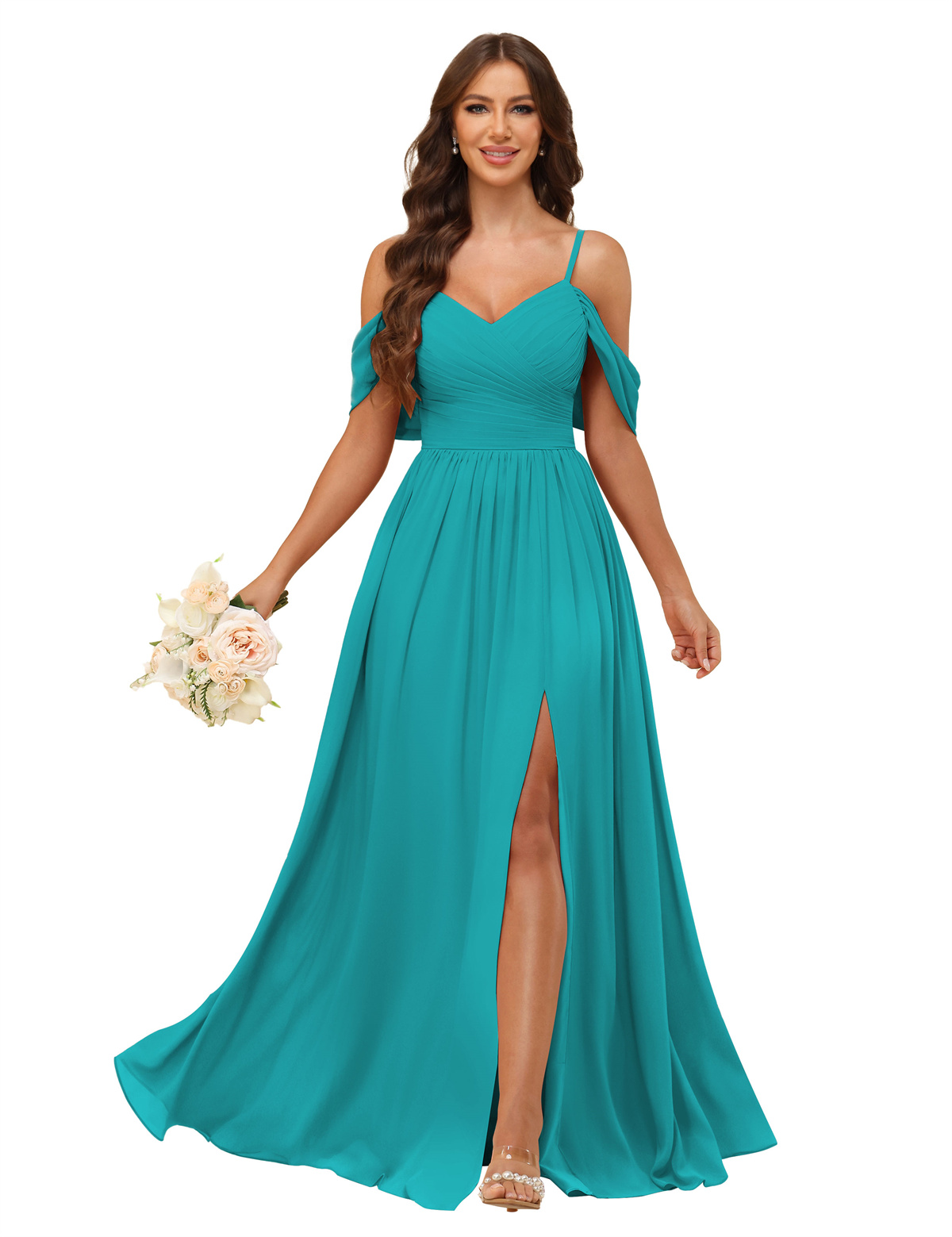 A-line V-neck Spaghetti Straps Chiffon Bridesmaid Dress #BM2507135