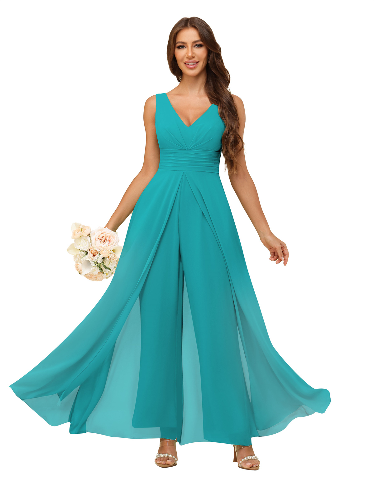 A-line V-neck Chiffon Straps V-back Bridesmaid Dress #PR2507216