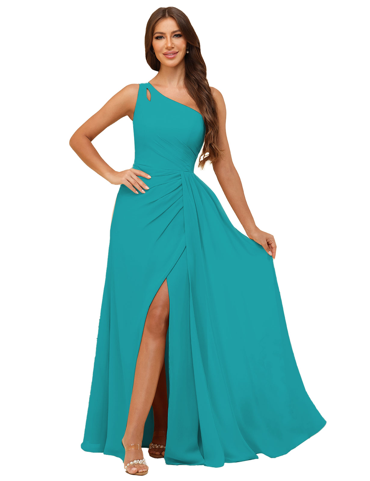 A-line One Shoulder  Silt Chiffon Bridesmaid Dress #BM2503006