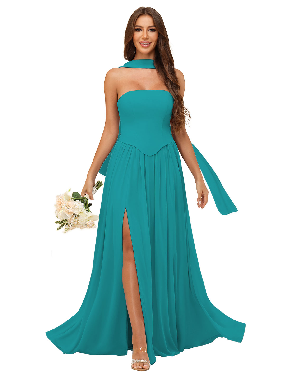 A-line Strapless Chiffon Silt Bridesmaid Dress #BM2507038