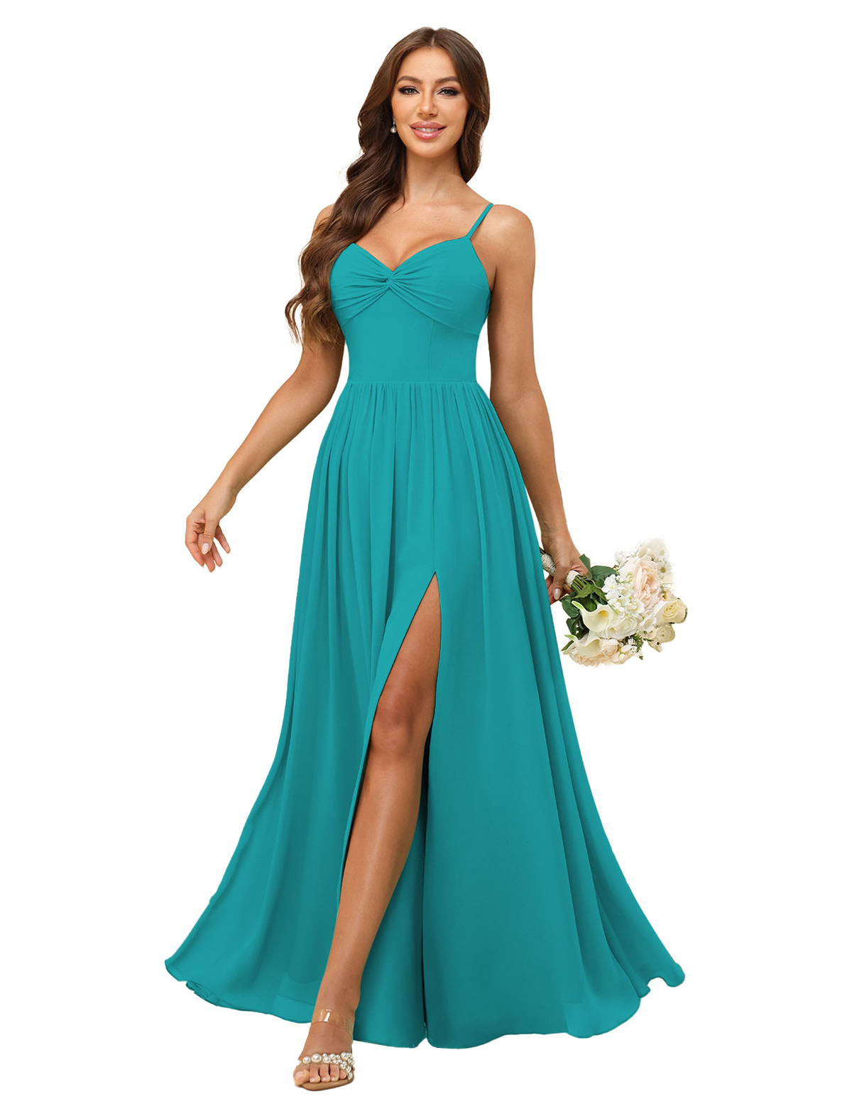 A-line Sweetheart Spaghetti Straps Chiffon Slit Bridesmaid Dress #BM2504082