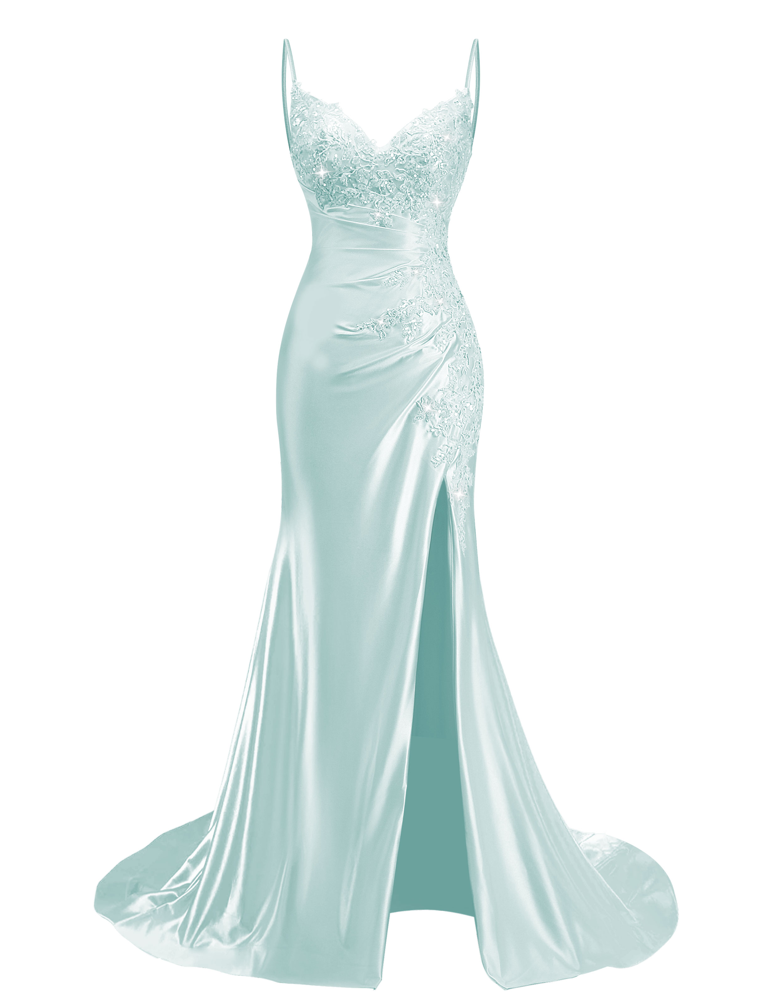 Mermaid V-neck Spaghetti Straps Beaded Lace Appliques Prom Dress #PR2510012