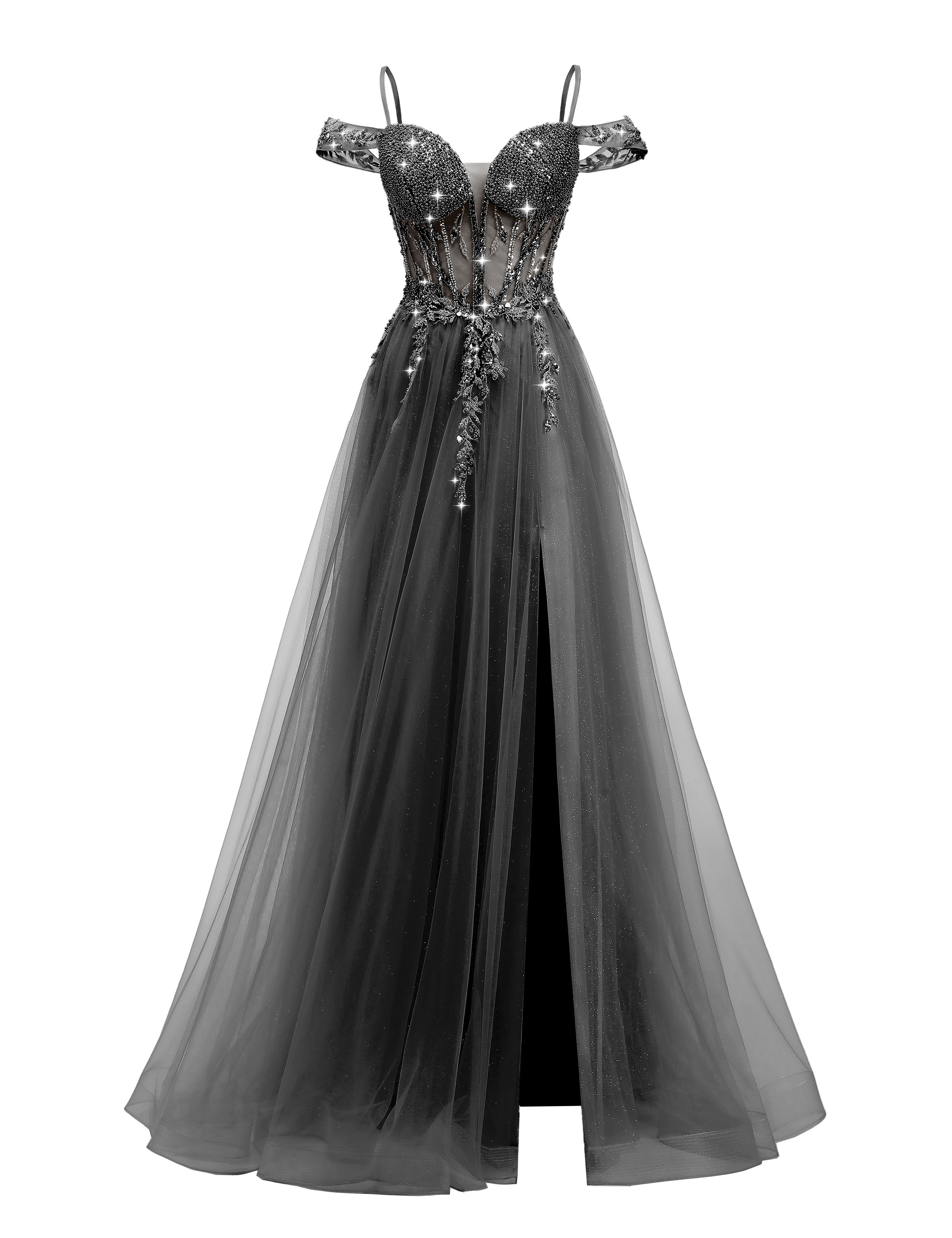 A-line Sweetheart Beaded Sparkly Tulle Lace Appliques Prom Dress #PR2510005