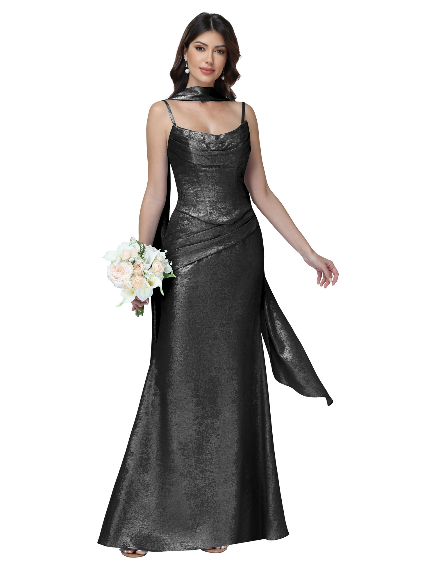Mermaid Spaghttei Straps Prom Dress 2 Pieces Bridesmaid Dress with Scarf #BM2512054