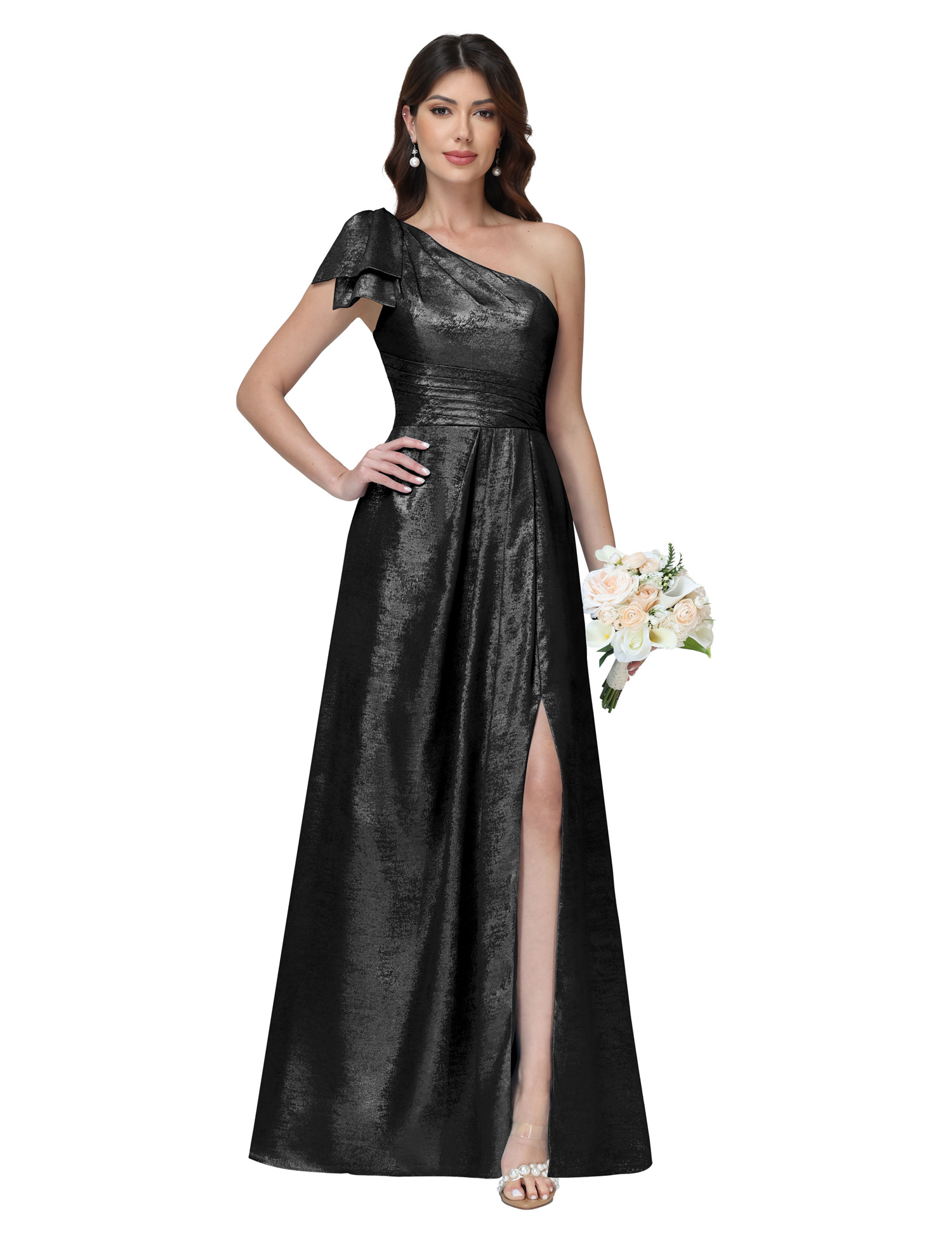 A-line One Shoulder Lace Up Sleeveless Silt Bridesmaid Dress #BM2512052