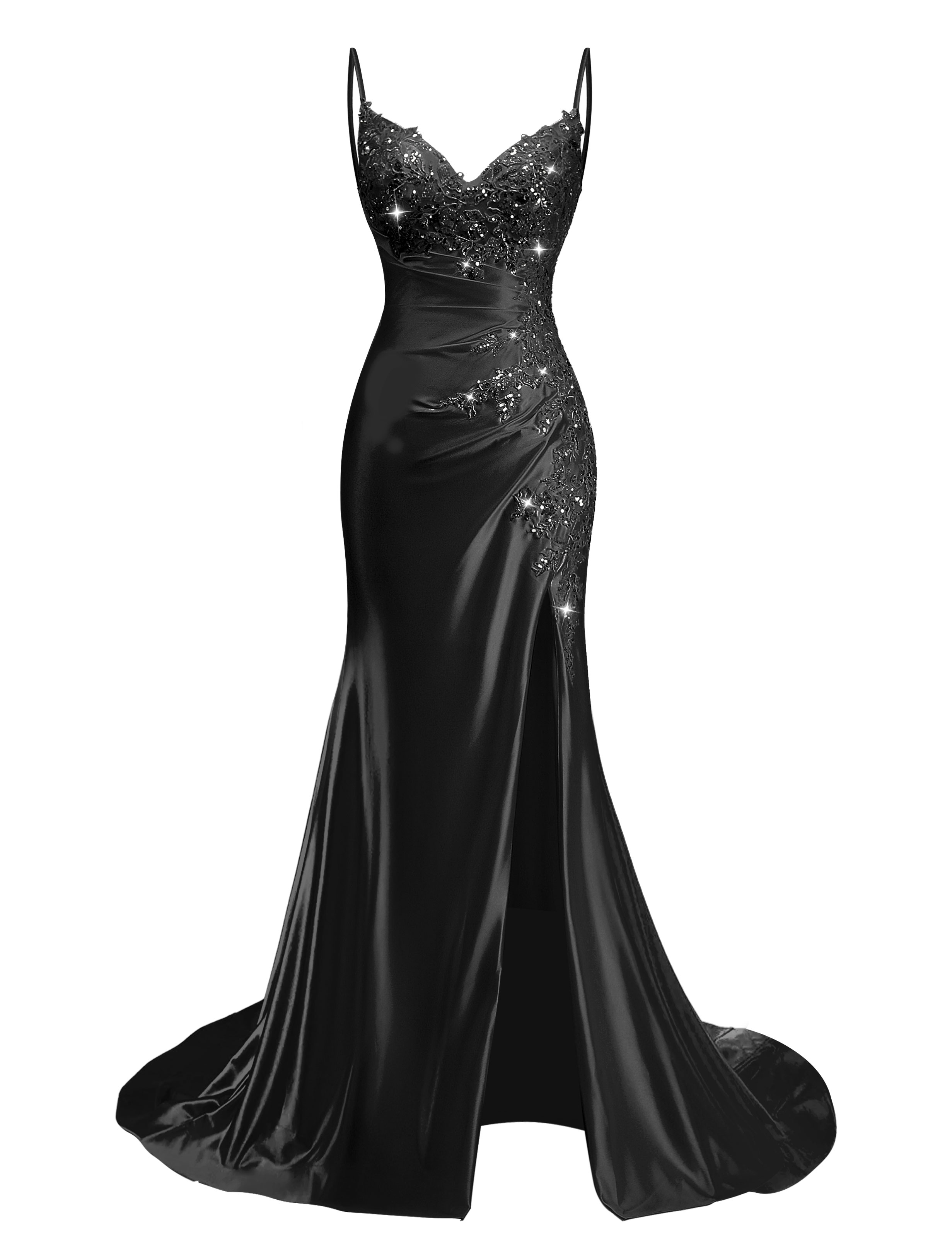 Mermaid V-neck Spaghetti Straps Beaded Lace Appliques Prom Dress #PR2510012