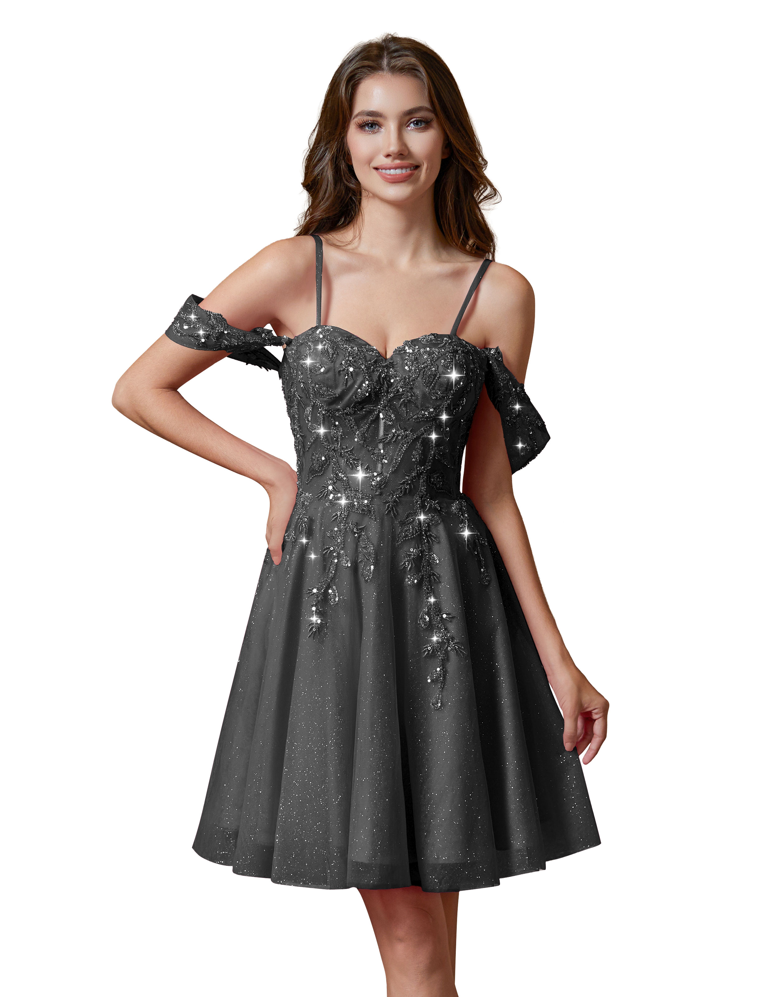 A-line Spaghetti Straps Lace Applique Cocktail Party Homecoming Dress #HC2401237