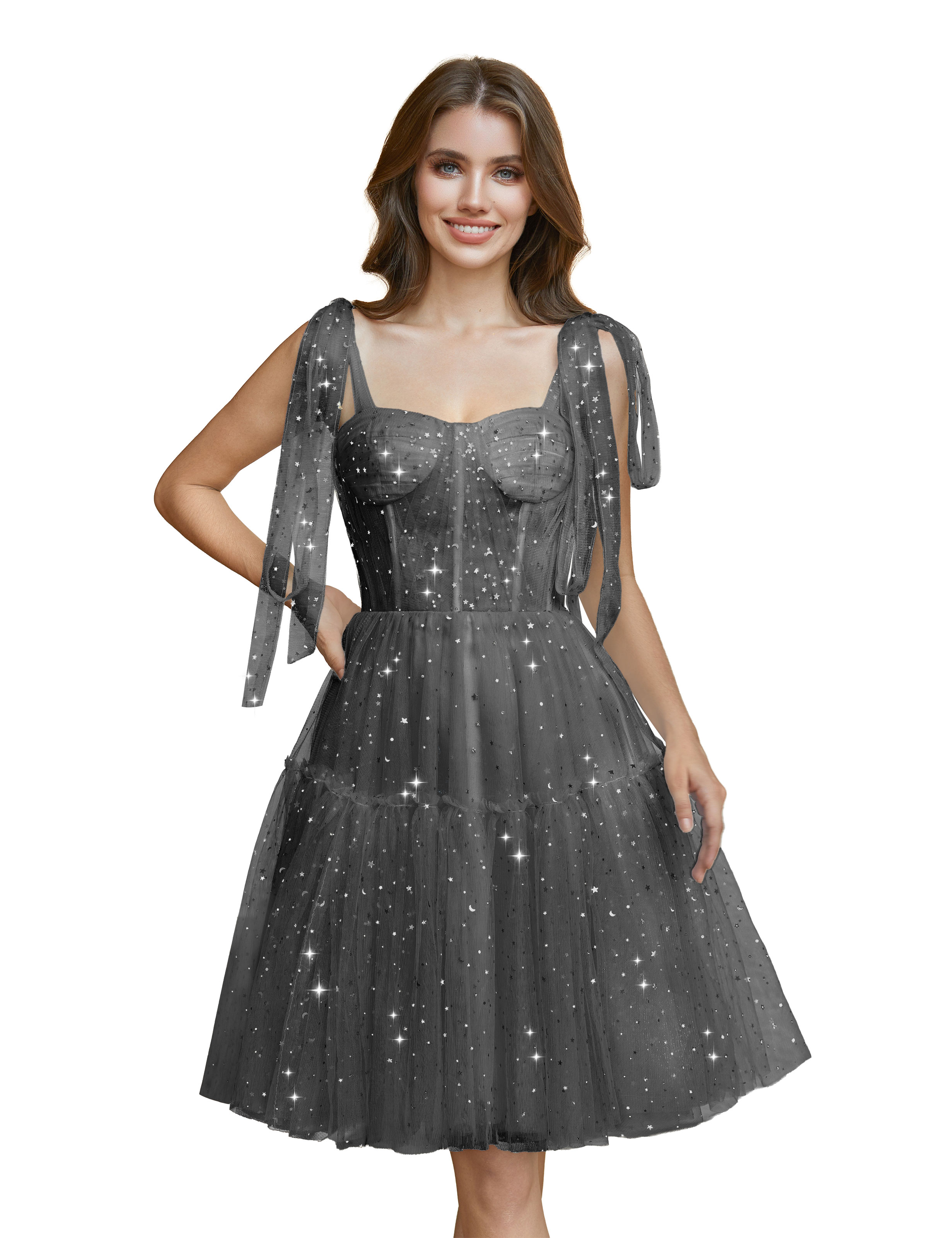 Sparkly Tulle Spaghetti Straps Cocktail Party Gown Sequin Homecoming Dress #HC2401765