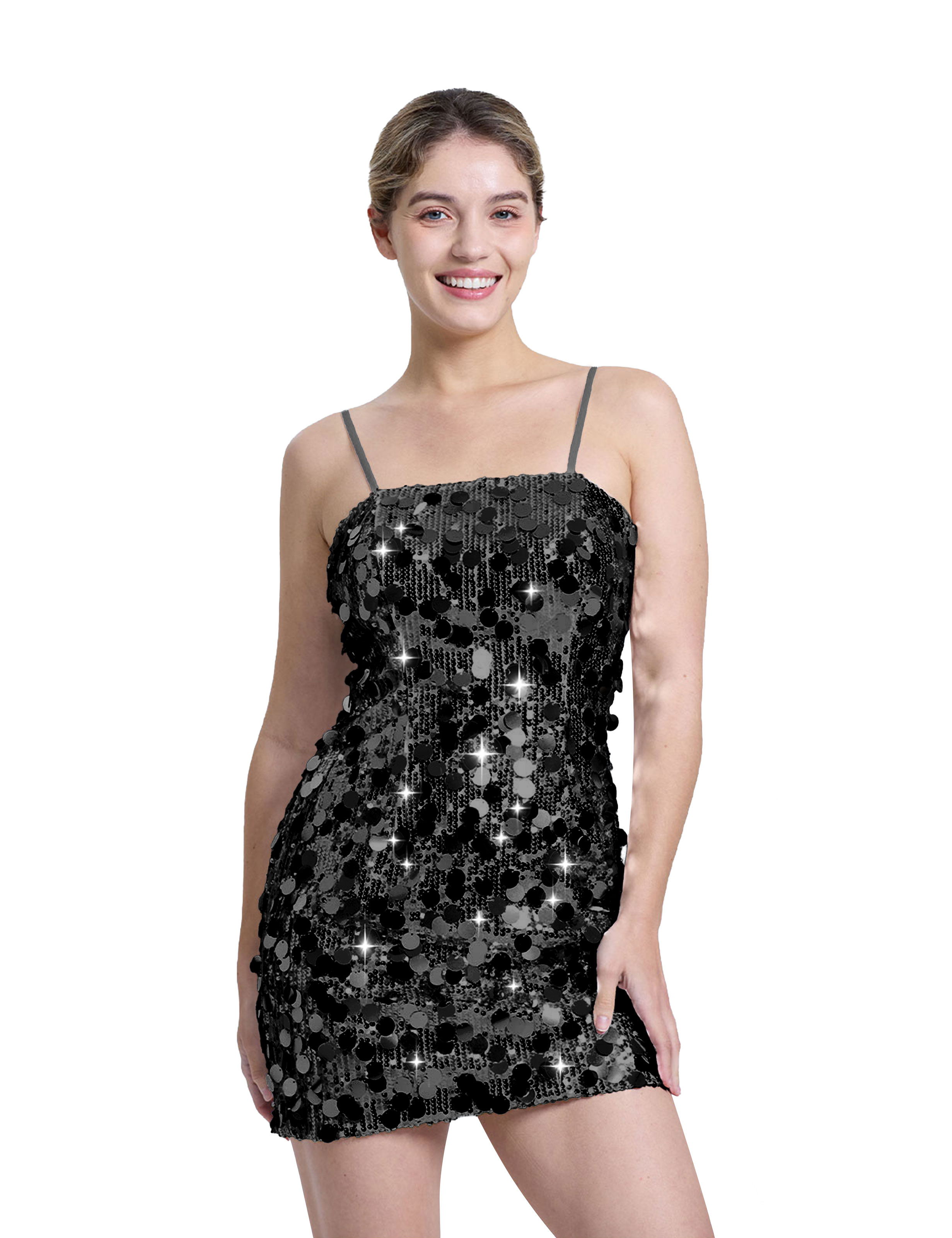 Sexy Spaghetti Strap Glitter Sequin Bodycon Club Party Homecoming Dress #HC2604022