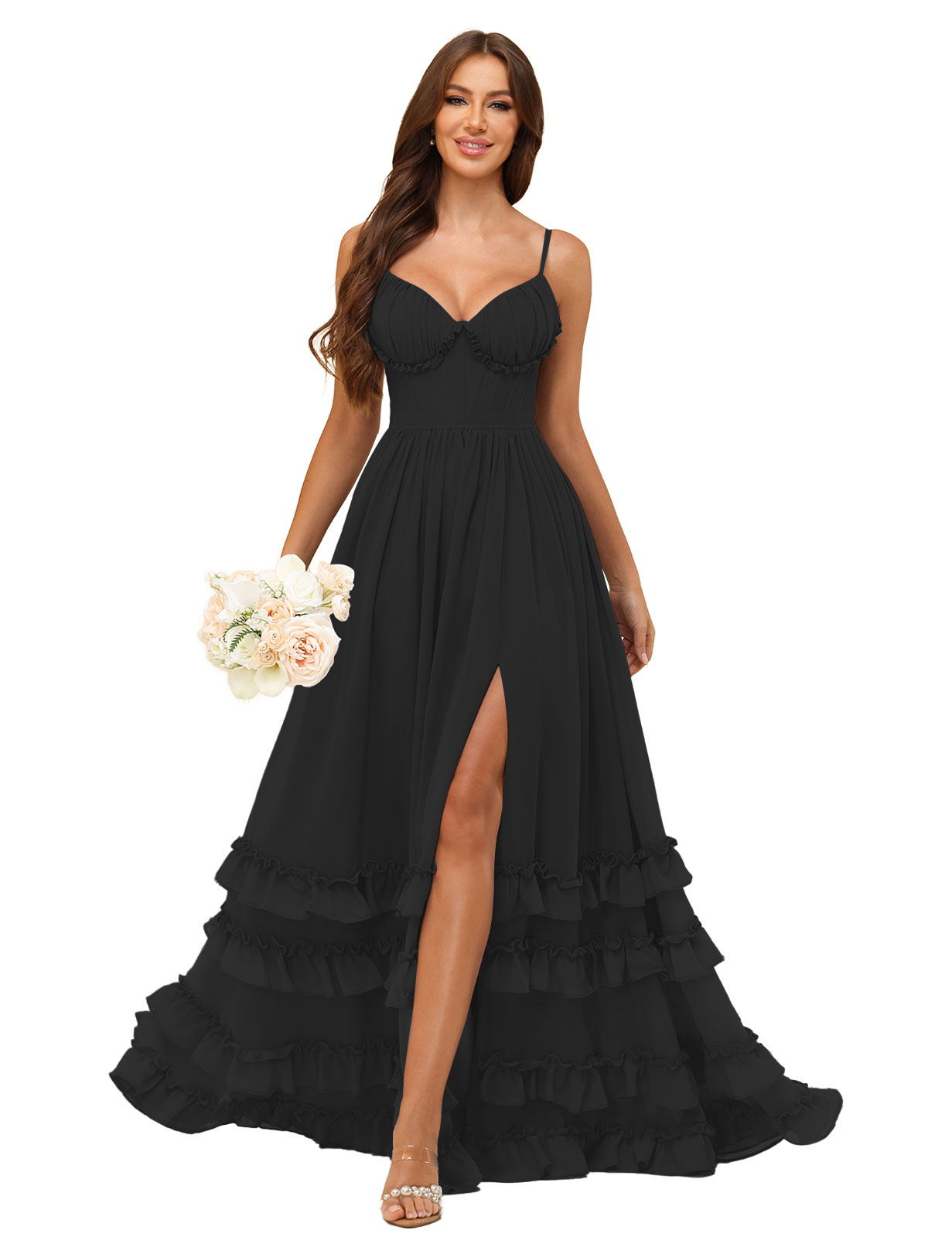 A-line Sweetheart Spaghetti Straps Chiffon Silt Ruffles Bridesmaid Dress #BM2507033