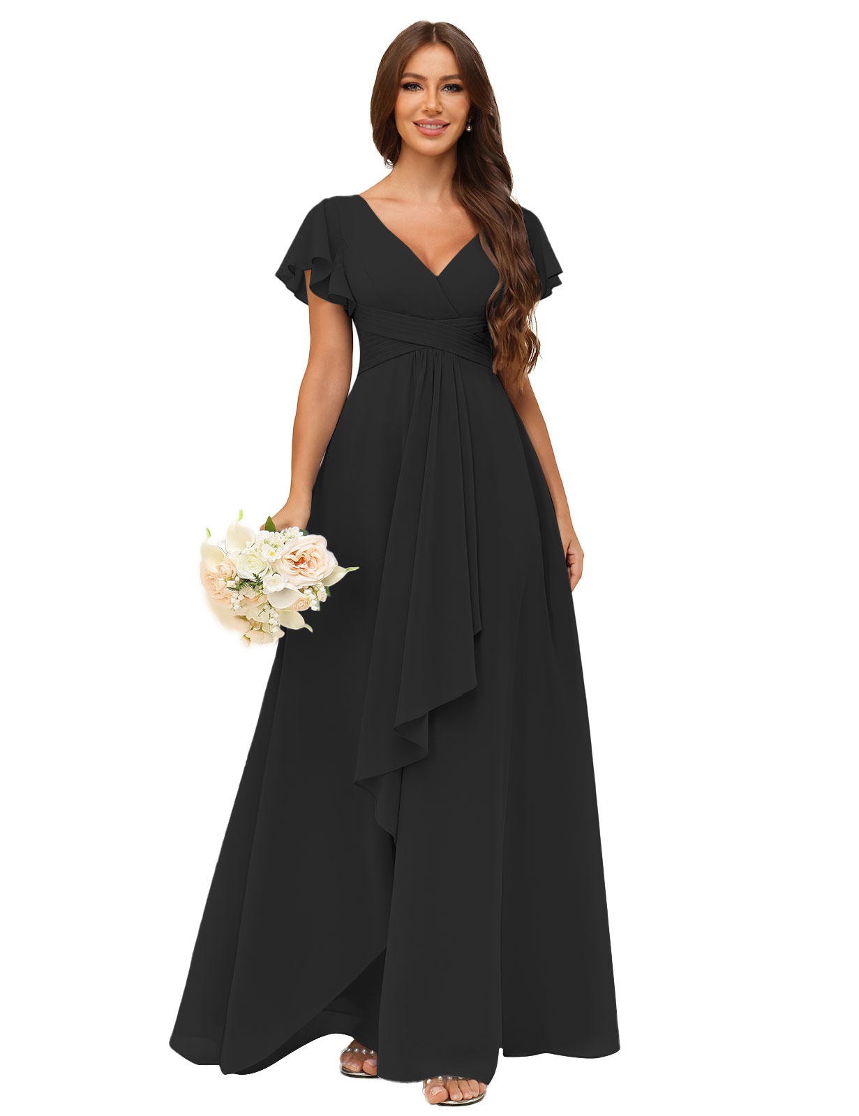 A-line V-neck Chiffon Silt Bridesmaid Dress #BM2507217
