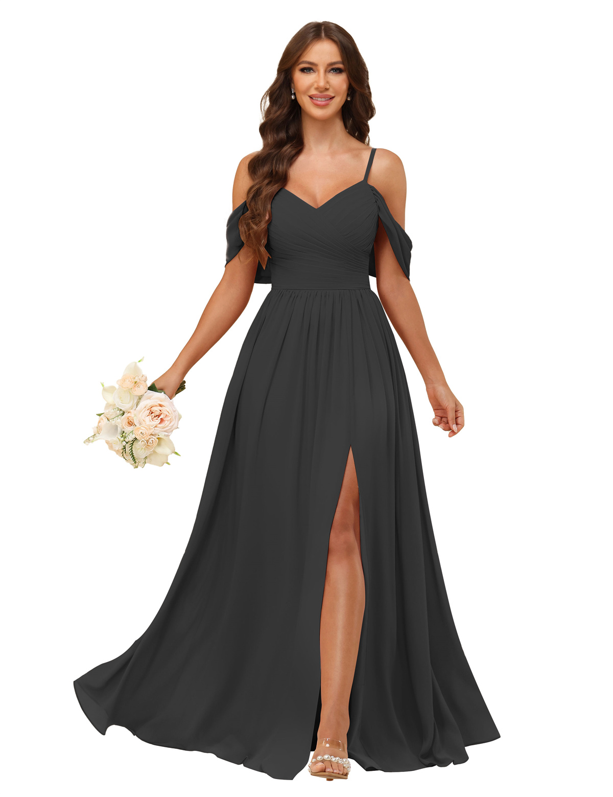 A-line V-neck Spaghetti Straps Chiffon Bridesmaid Dress #BM2507135