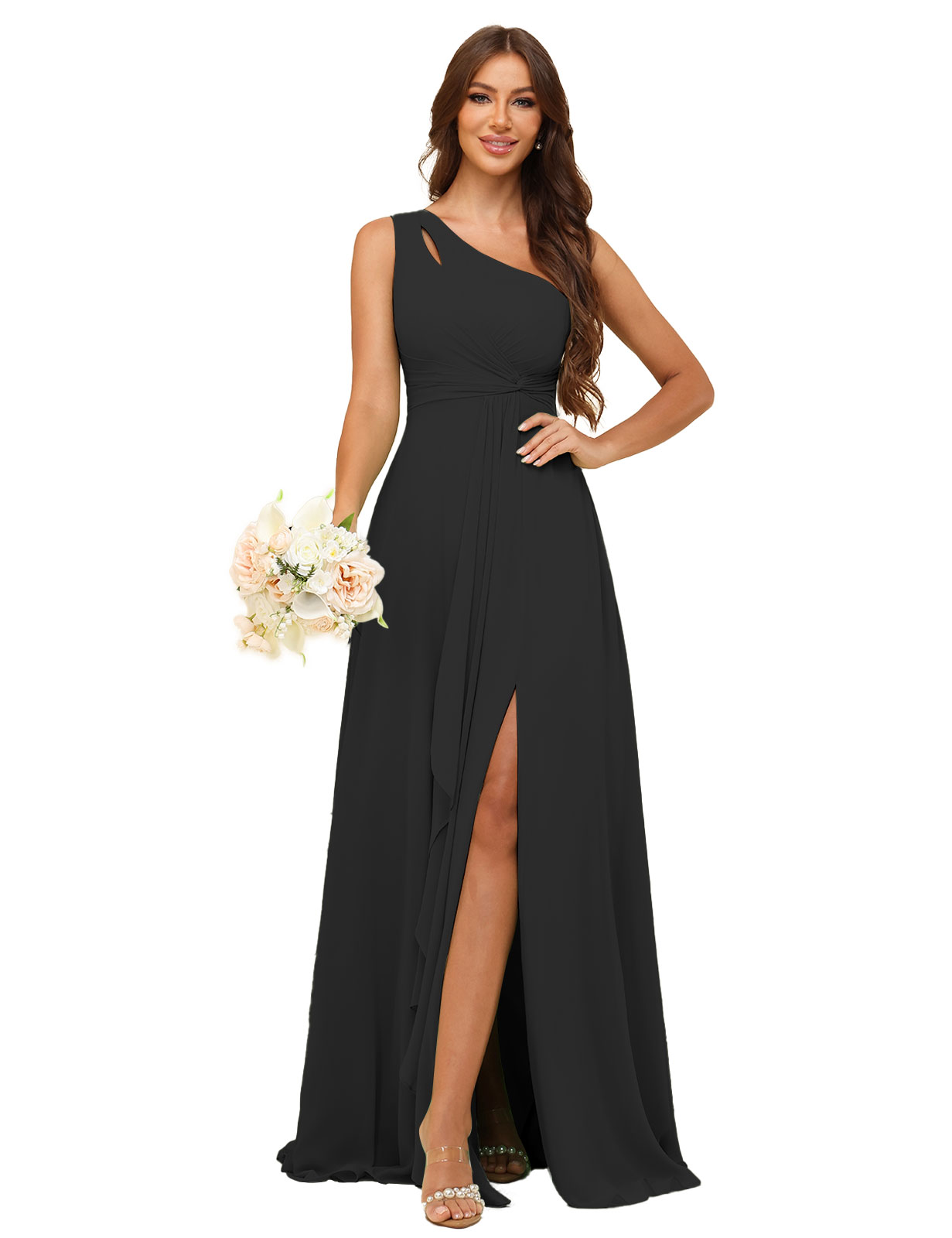 A-line One Shoulder Chiffon Silt Bridesmaid Dress #BM2507131