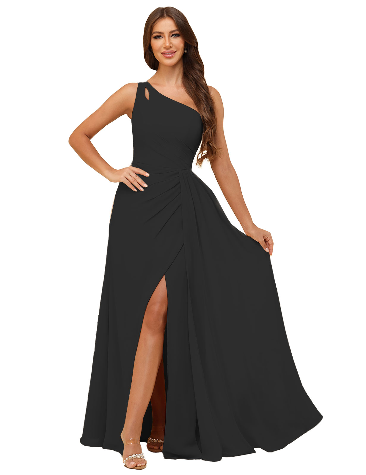 A-line One Shoulder  Silt Chiffon Bridesmaid Dress #BM2503006