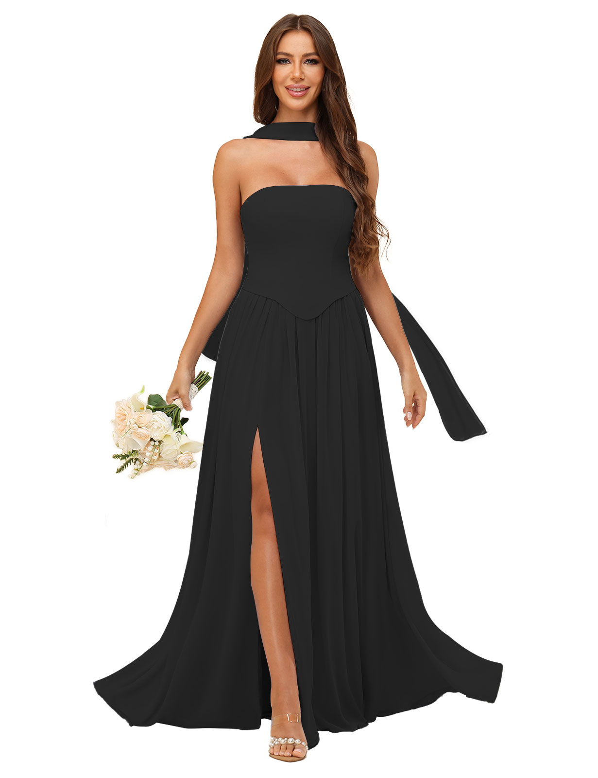 A-line Strapless Chiffon Silt Bridesmaid Dress #BM2507038