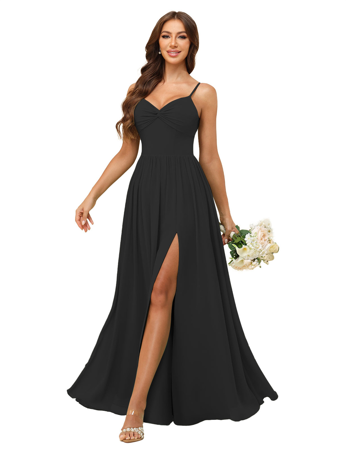 A-line Sweetheart Spaghetti Straps Chiffon Slit Bridesmaid Dress #BM2504082