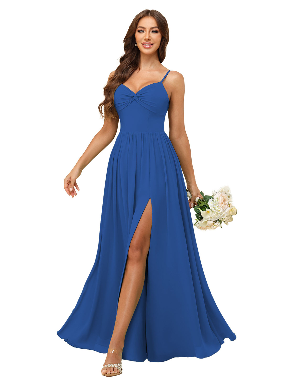 A-line Sweetheart Spaghetti Straps Chiffon Slit Bridesmaid Dress #BM2504082