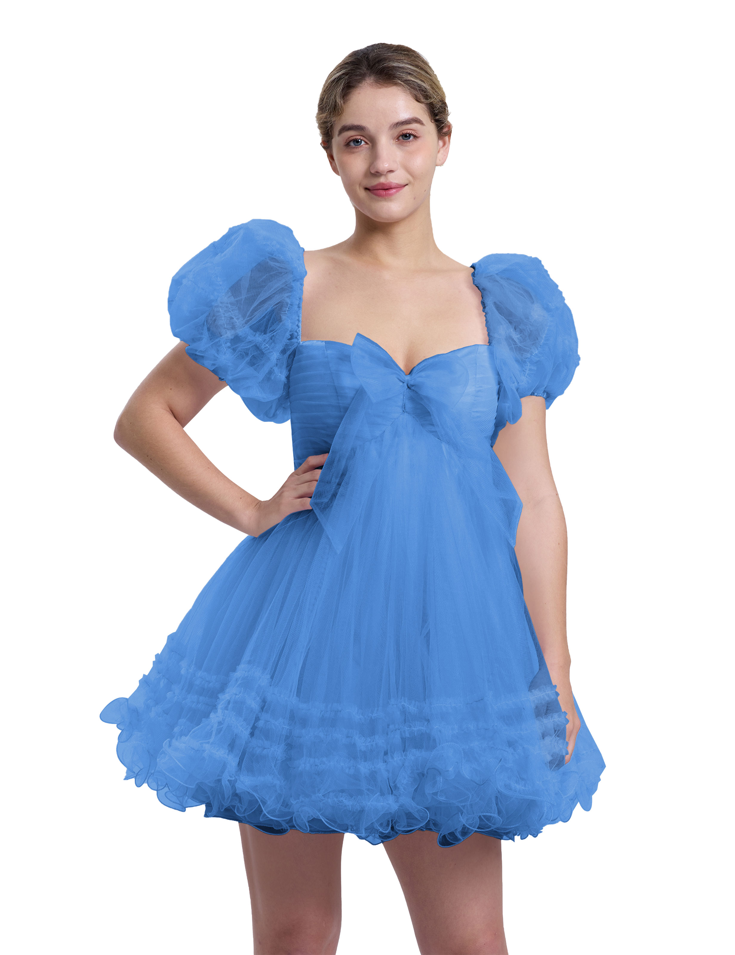 A-line Sweetheart Ruffles Tulle Puffy Sleeves Homecoming Dress #HC2401063
