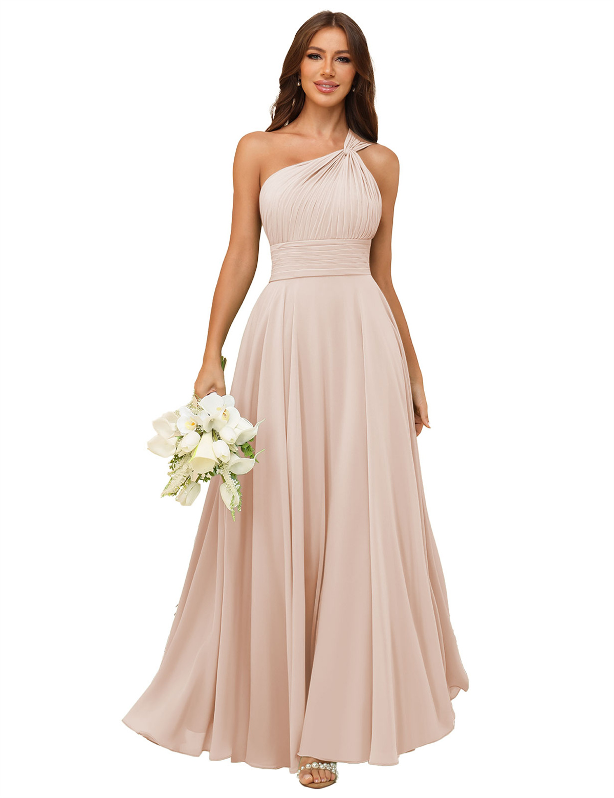 A-line One Shoulder Chiffon Bridesmaid Dress #BM2503027