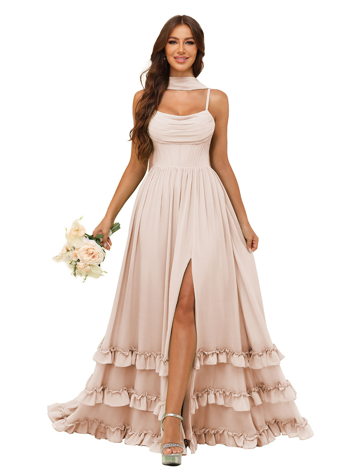 A-line Strapless Chiffon Ruffles Bridesmaid Dress #BM2507130