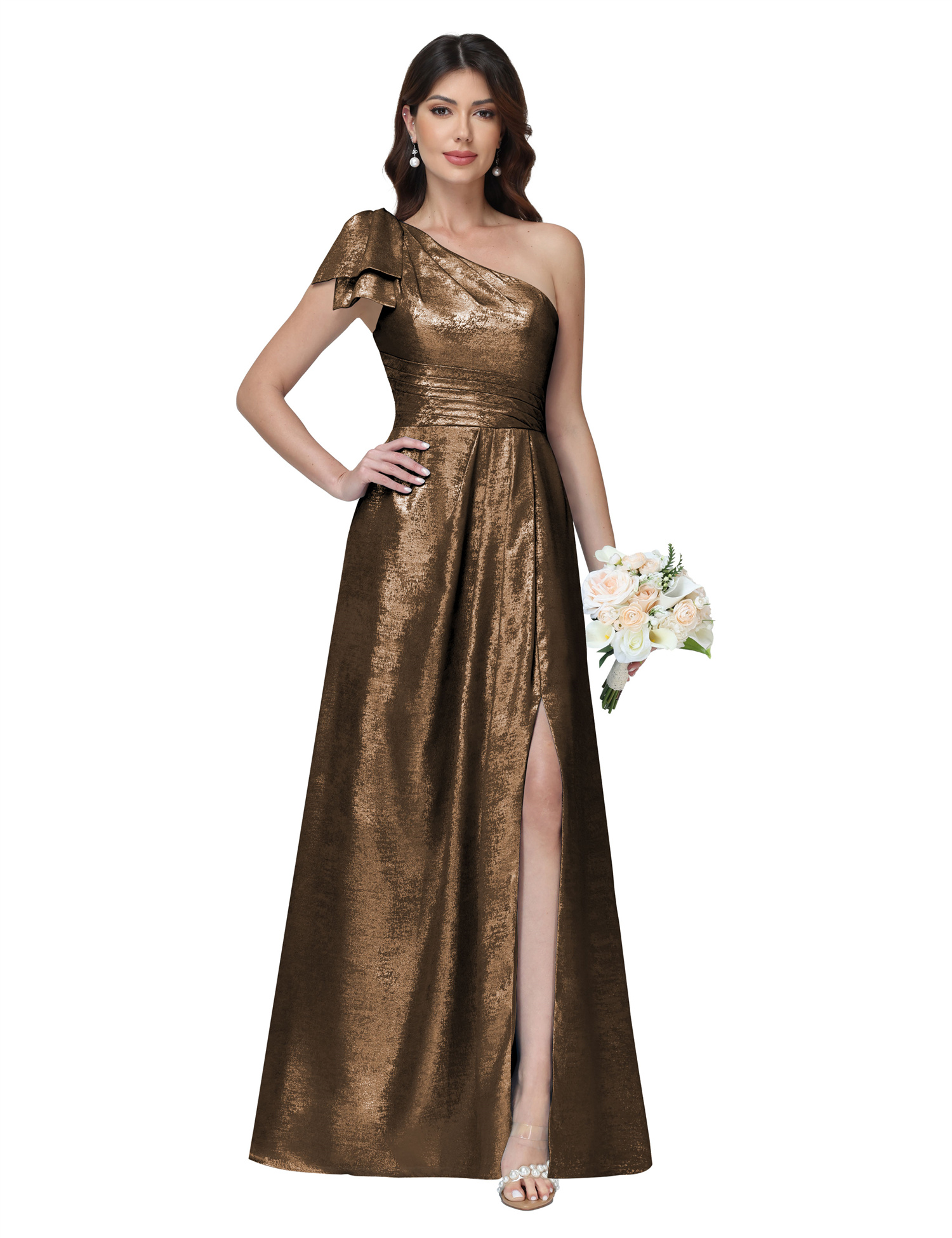 A-line One Shoulder Lace Up Sleeveless Silt Bridesmaid Dress #BM2512052