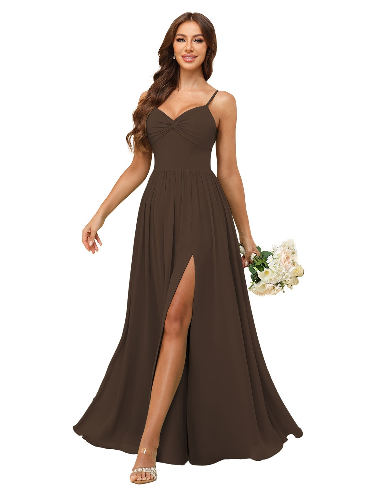 A-line Sweetheart Spaghetti Straps Chiffon Slit Bridesmaid Dress #BM2504082