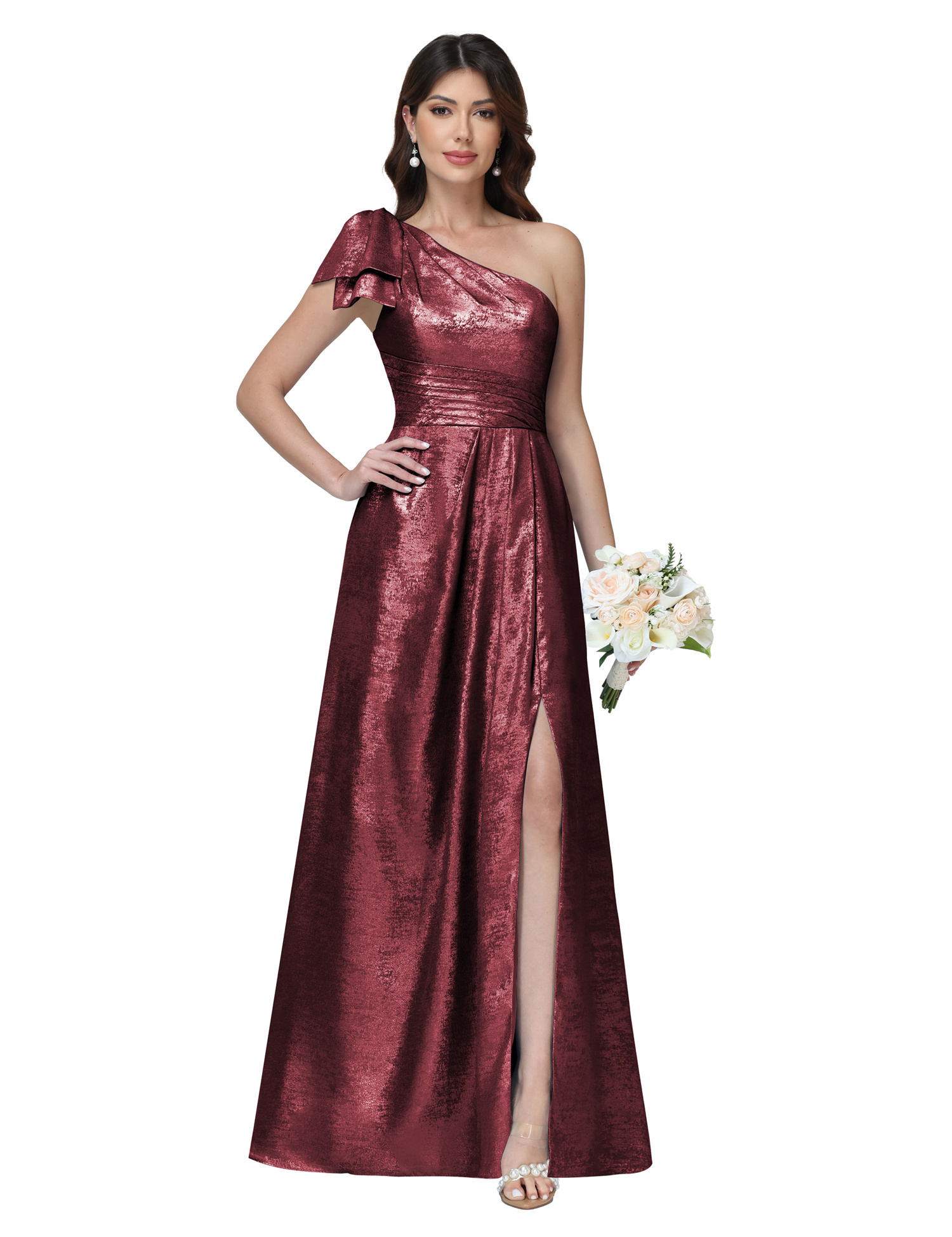 A-line One Shoulder Lace Up Sleeveless Silt Bridesmaid Dress #BM2512052