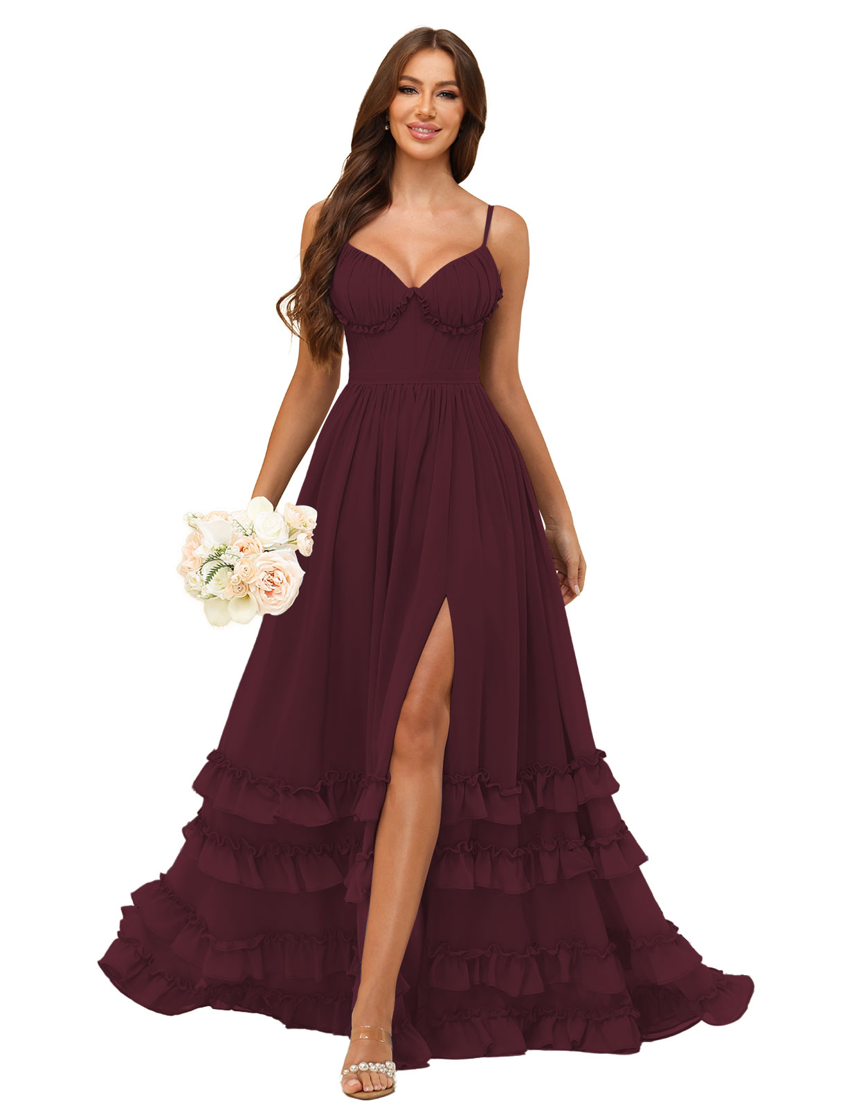A-line Sweetheart Spaghetti Straps Chiffon Silt Ruffles Bridesmaid Dress #BM2507033